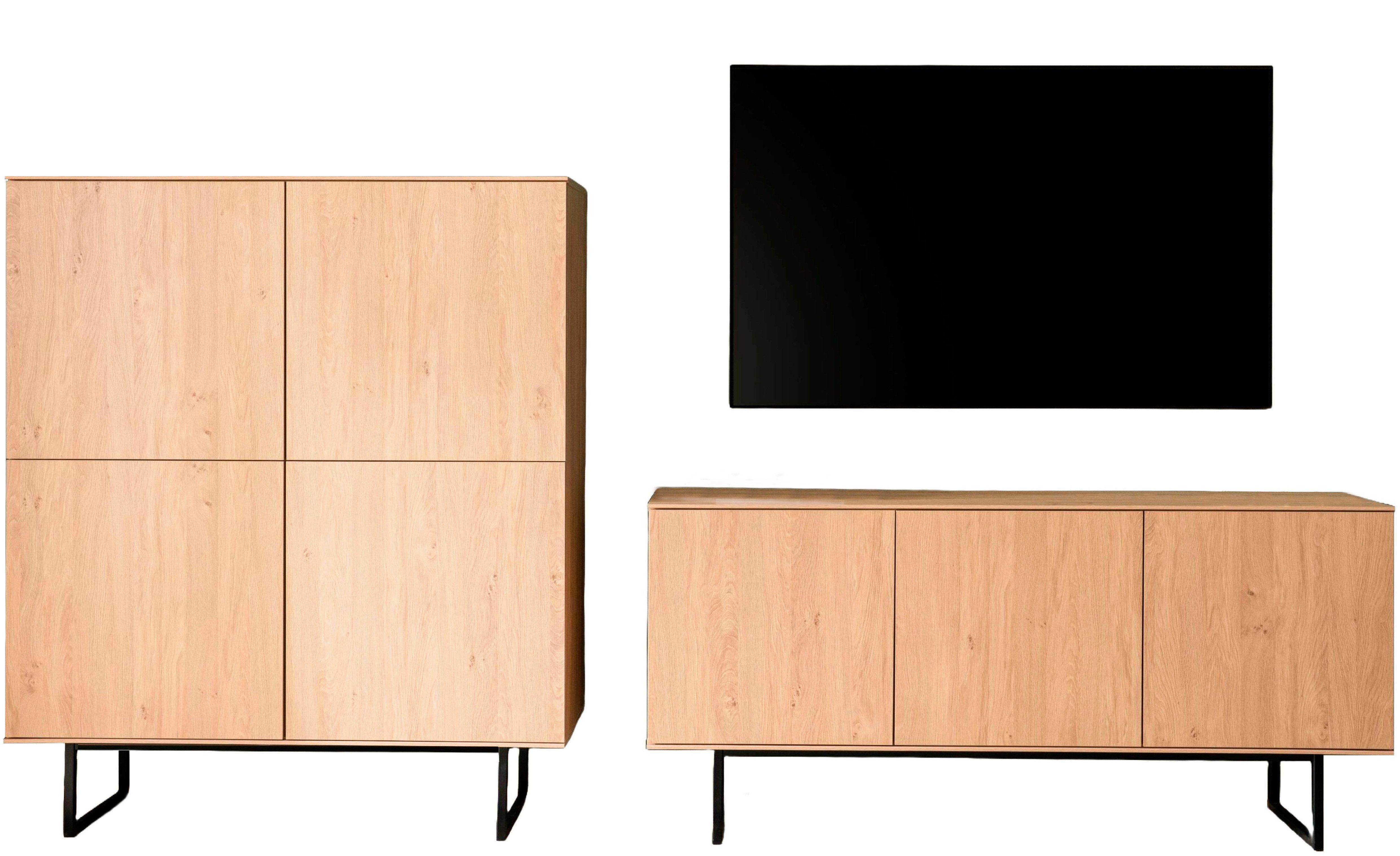 Home affaire Wohnwand Lund, moderne Anbauwand, Wohnzimmer-Set in Stone Oak, (2-St), enthält Lowboard und Highboard