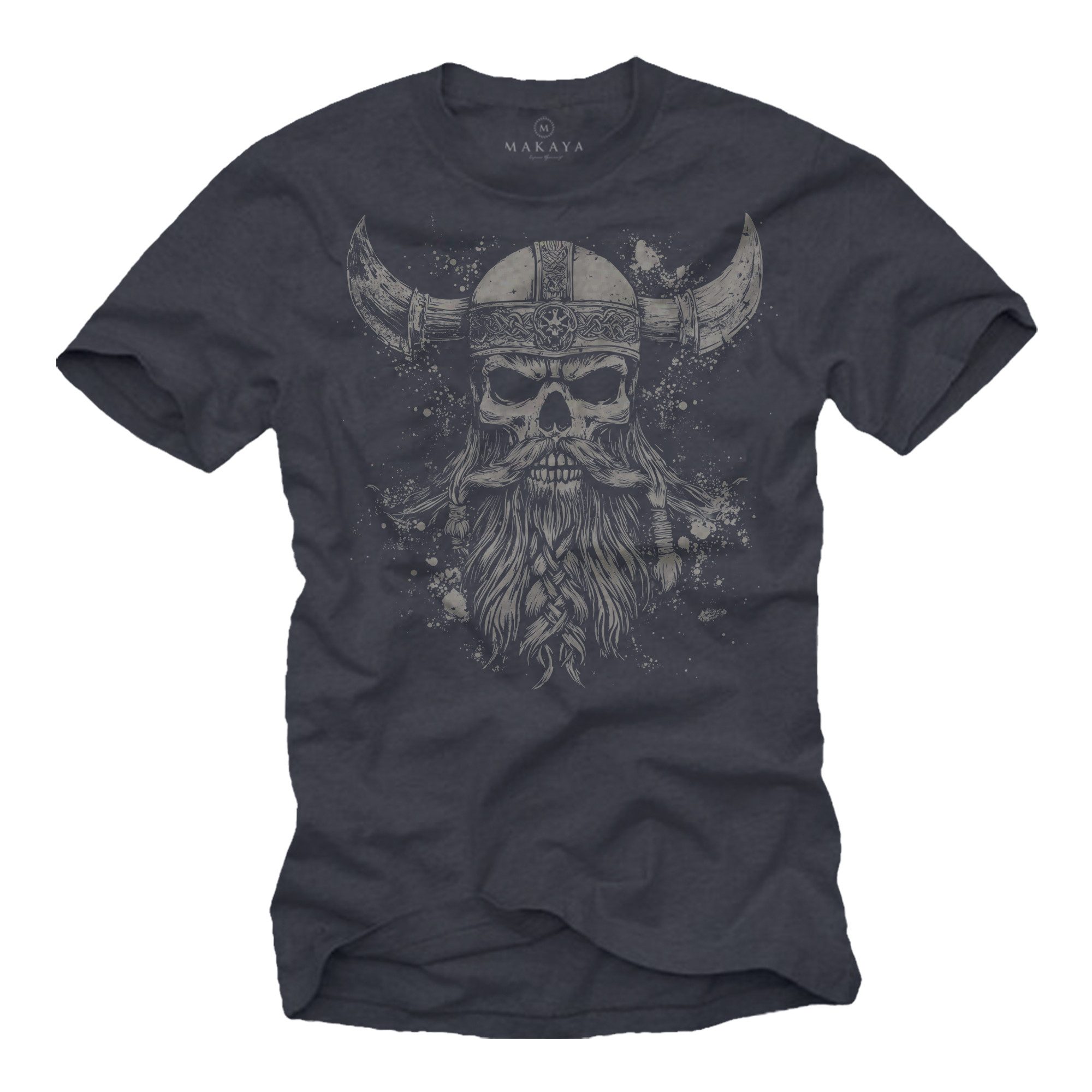 MAKAYA T-Shirt mit Wikinger Krieger Totenkopf günstig online kaufen