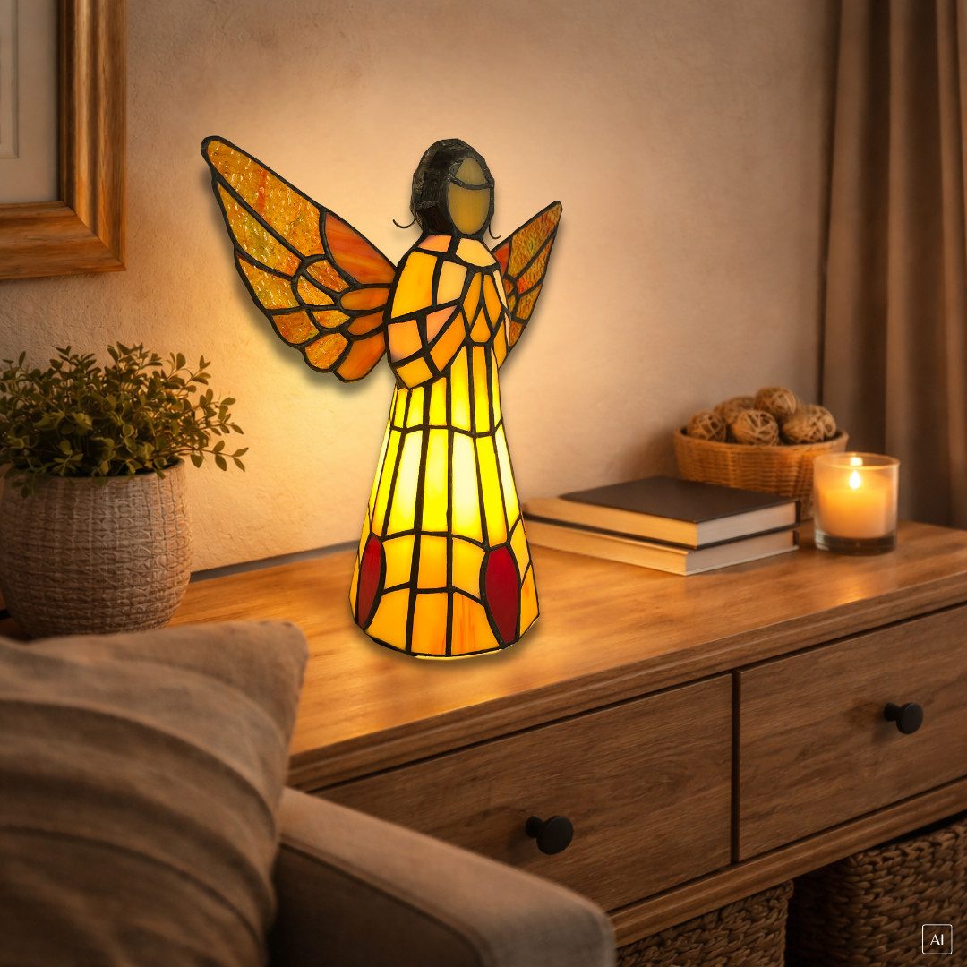 abc HOME Tischleuchte Tiffany-Leuchte Engel »Schutzengel« aus Echtglas & Metall