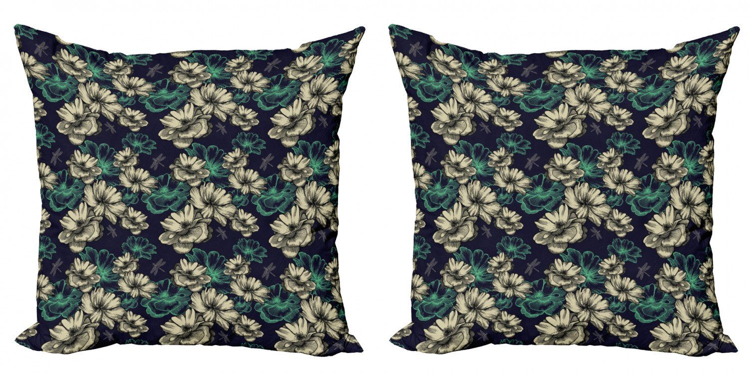 Kissenbezüge Modern Accent Doppelseitiger Digitaldruck, Abakuhaus (2 Stück), Jahrgang Blüten Libellen | Kissenbezüge