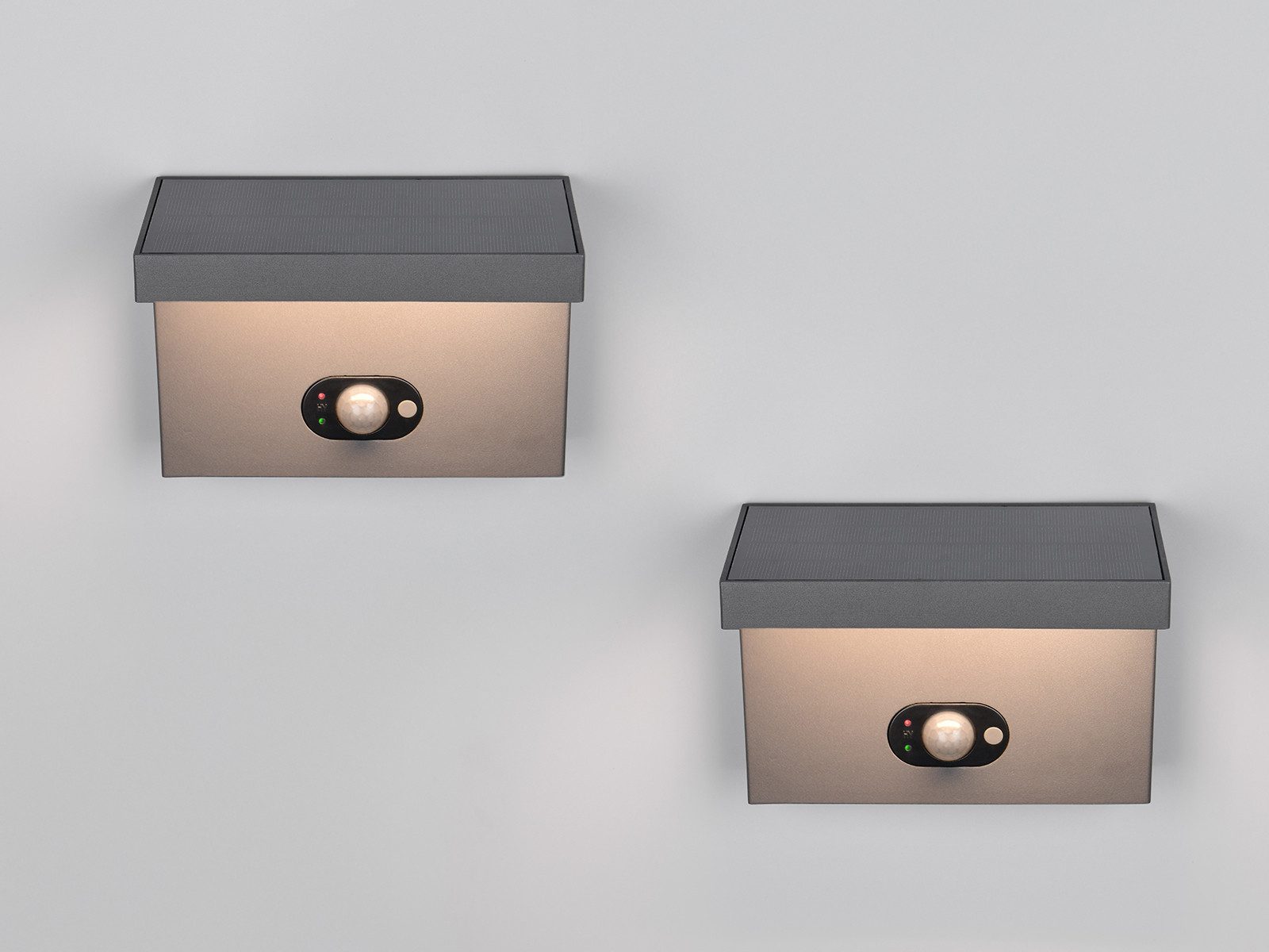 TRIO Leuchten LED Außen-Wandleuchte, Bewegungsmelder, LED fest integriert, Warmweiß, Neutralweiß, 2er Set HYBRID Fassaden-Beleuchtung mit Strom und Solar, Breite 18cm
