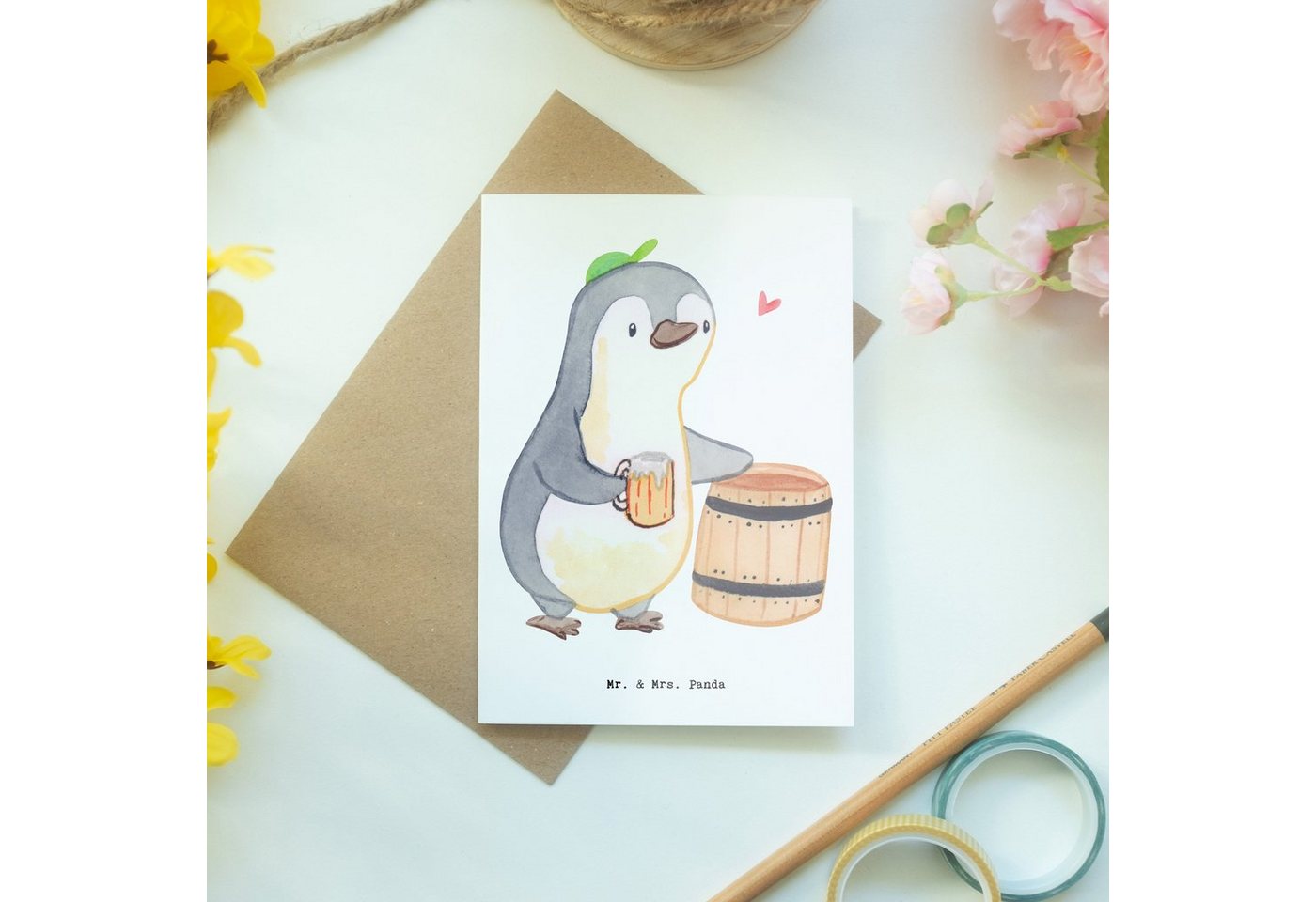Thumbnail - Mr. & Mrs. Panda Grußkarte Bierbrauer Herz - Weiß - Geschenk, Glückwunschkarte, Hobbybrauen, Par, Einzigartiges Design