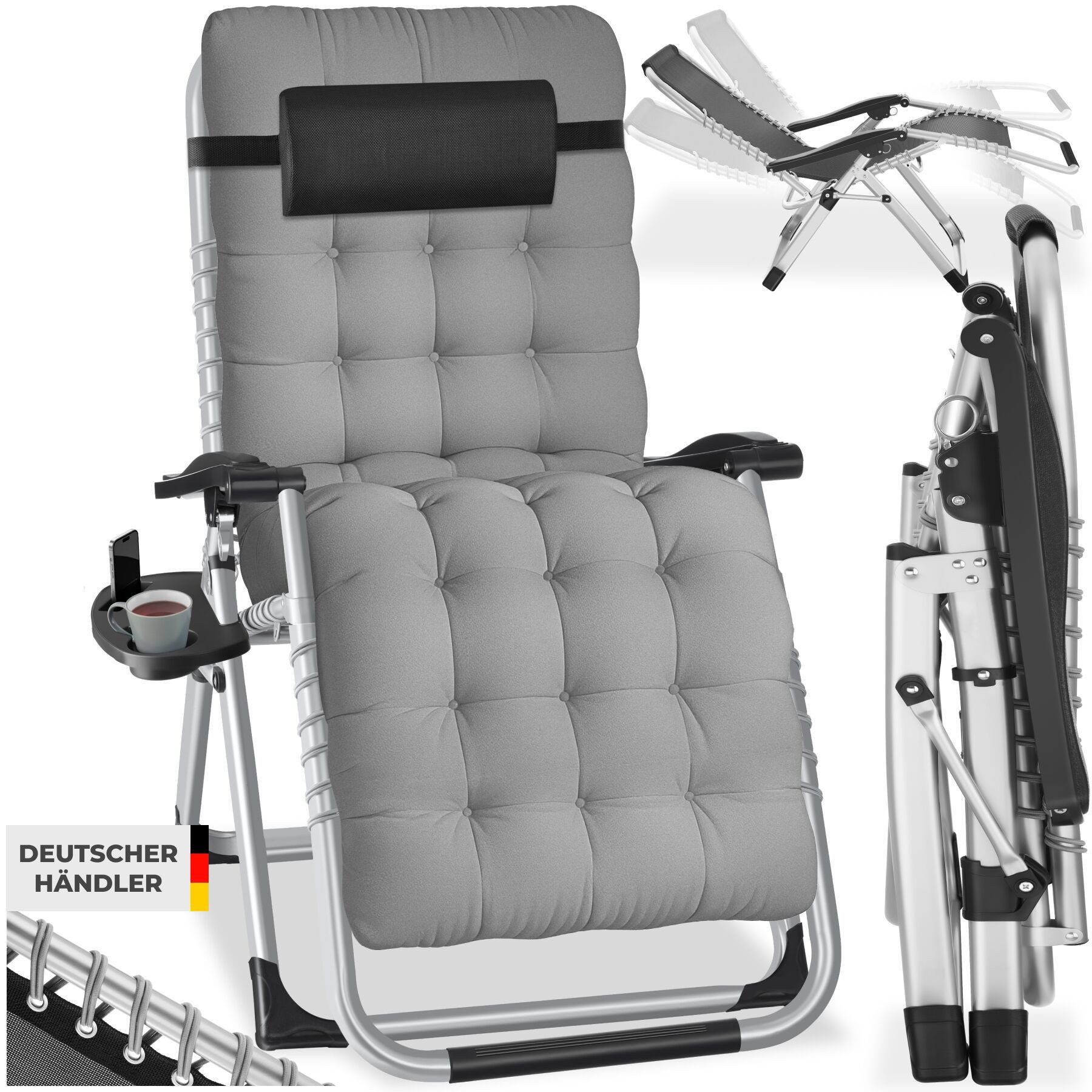 tectake Gartenstuhl Sonnenliege „Cloud“ – klappbar, verstellbar, mit Polste günstig online kaufen