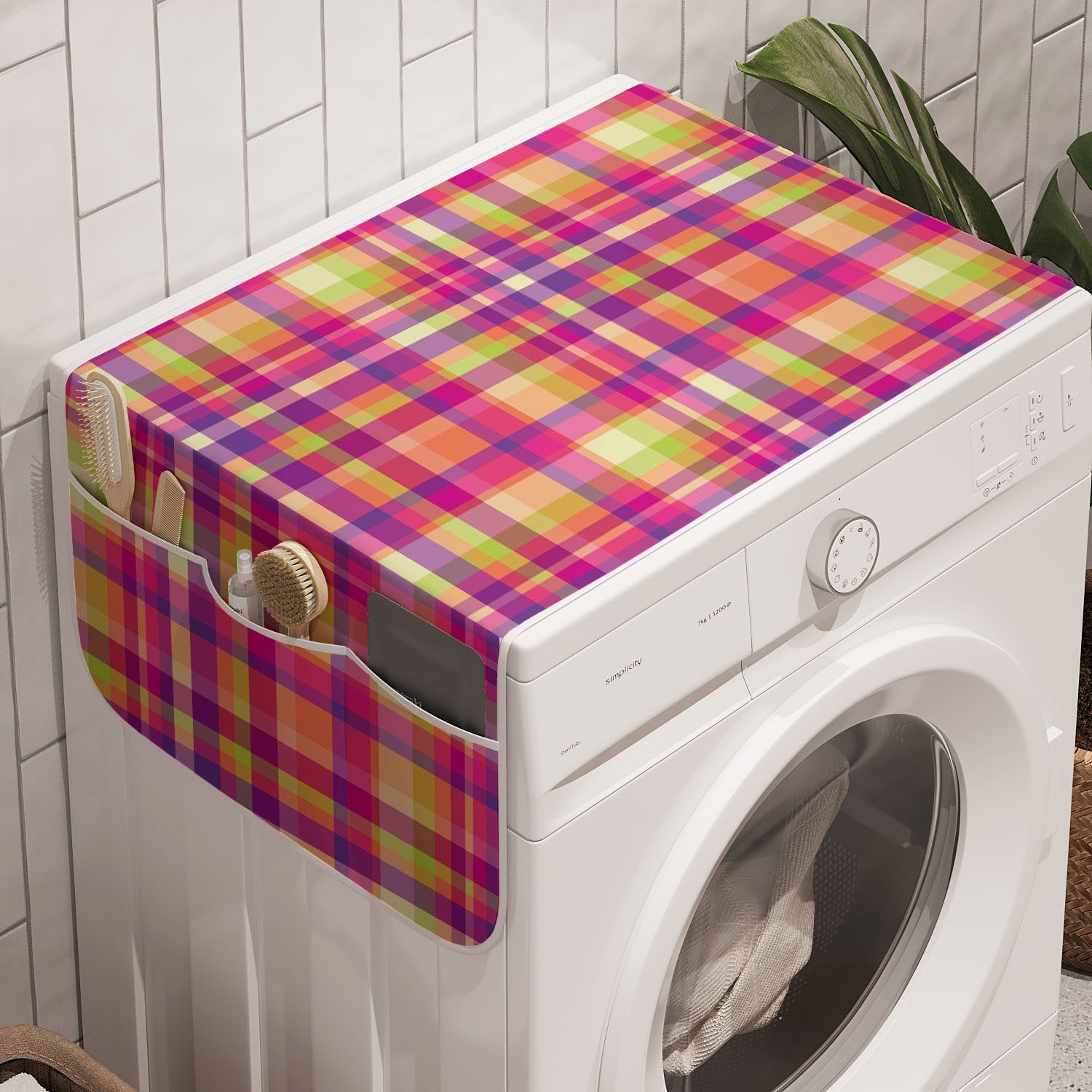 Abakuhaus Badorganizer Anti-Rutsch-Stoffabdeckung für Waschmaschine und Trockner, Bunt Checkered Pixel-Quadrate