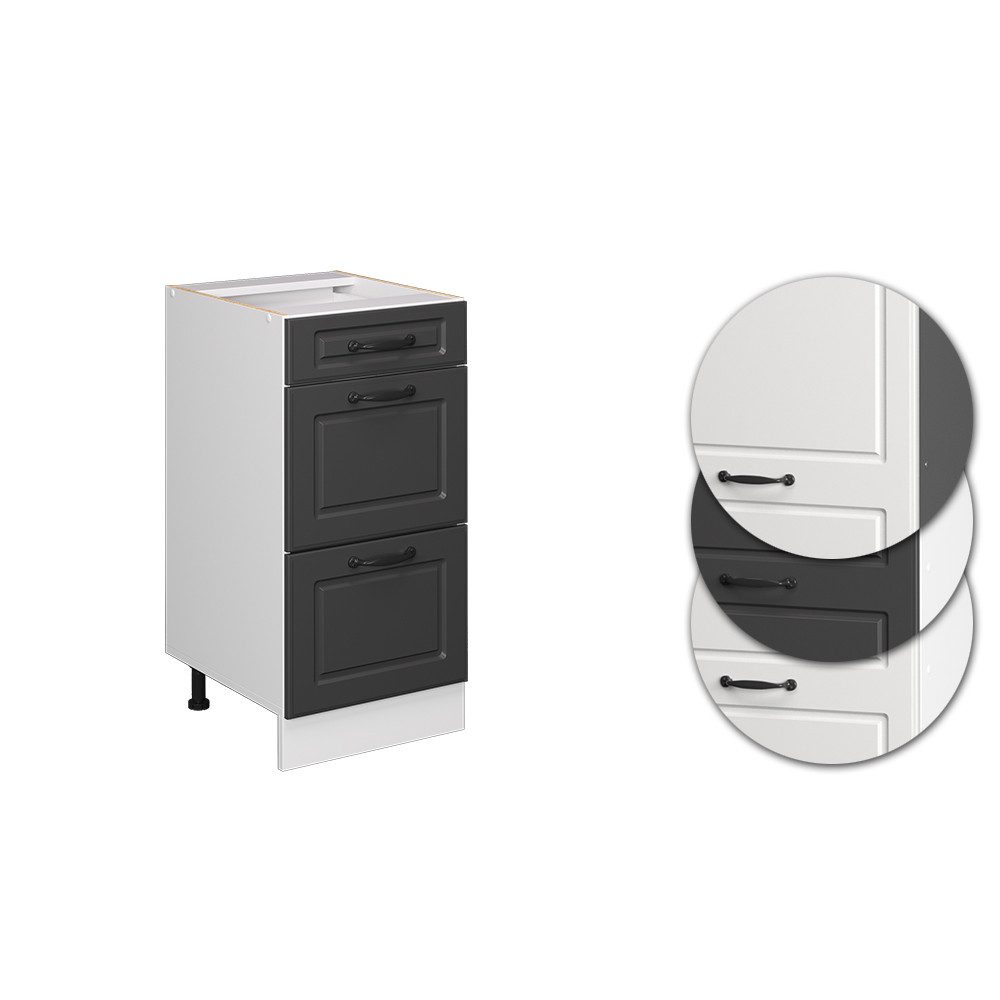 Vicco Unterschrank R-Line Anthrazit Landhaus/Weiß 40cm mit Schubladen ohne Arbeitsplatte (1-St) – Bild 5 von 5