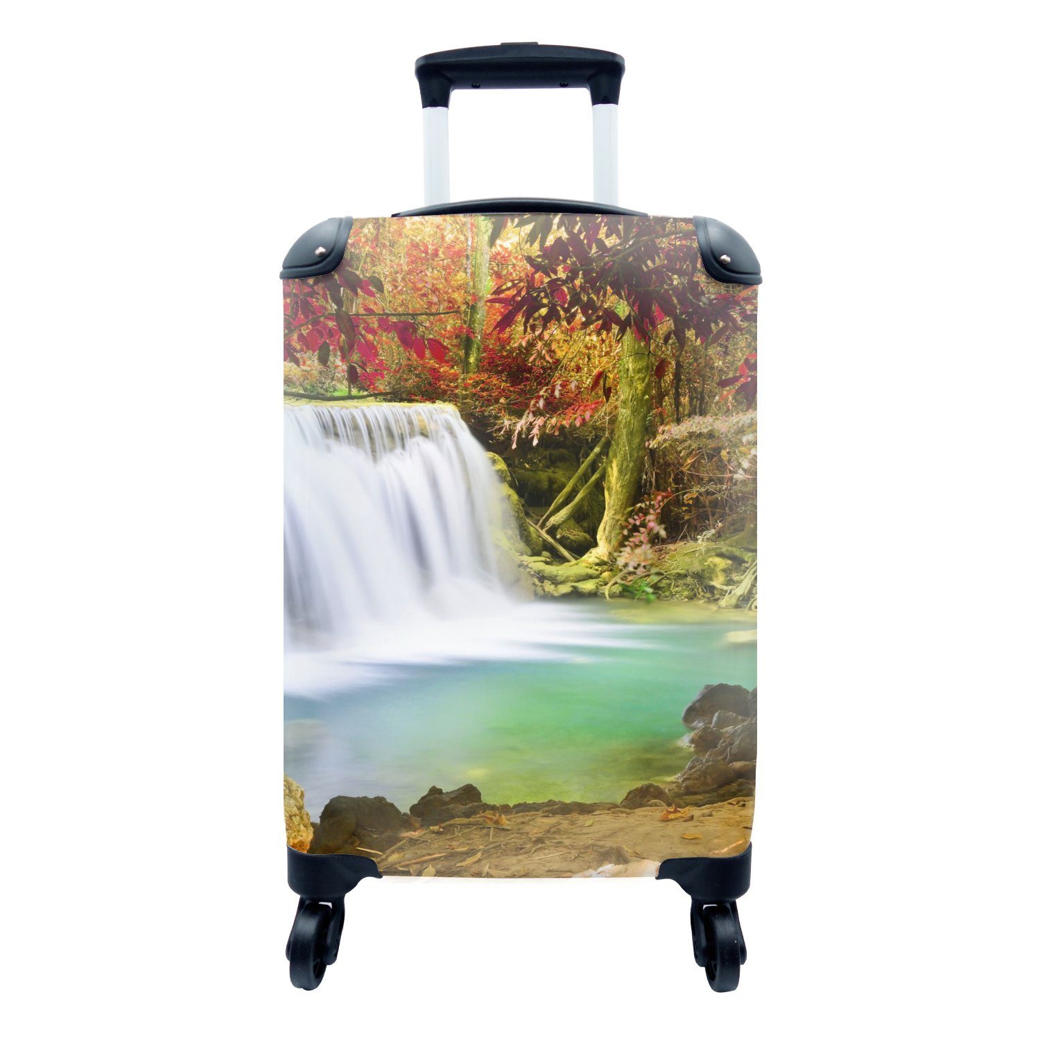 MuchoWow Handgepäckkoffer Herbst - Wasserfall 4 Trolley, Rollen, Ferien, Handgepäck Natur, - für Reisetasche mit Reisekoffer rollen