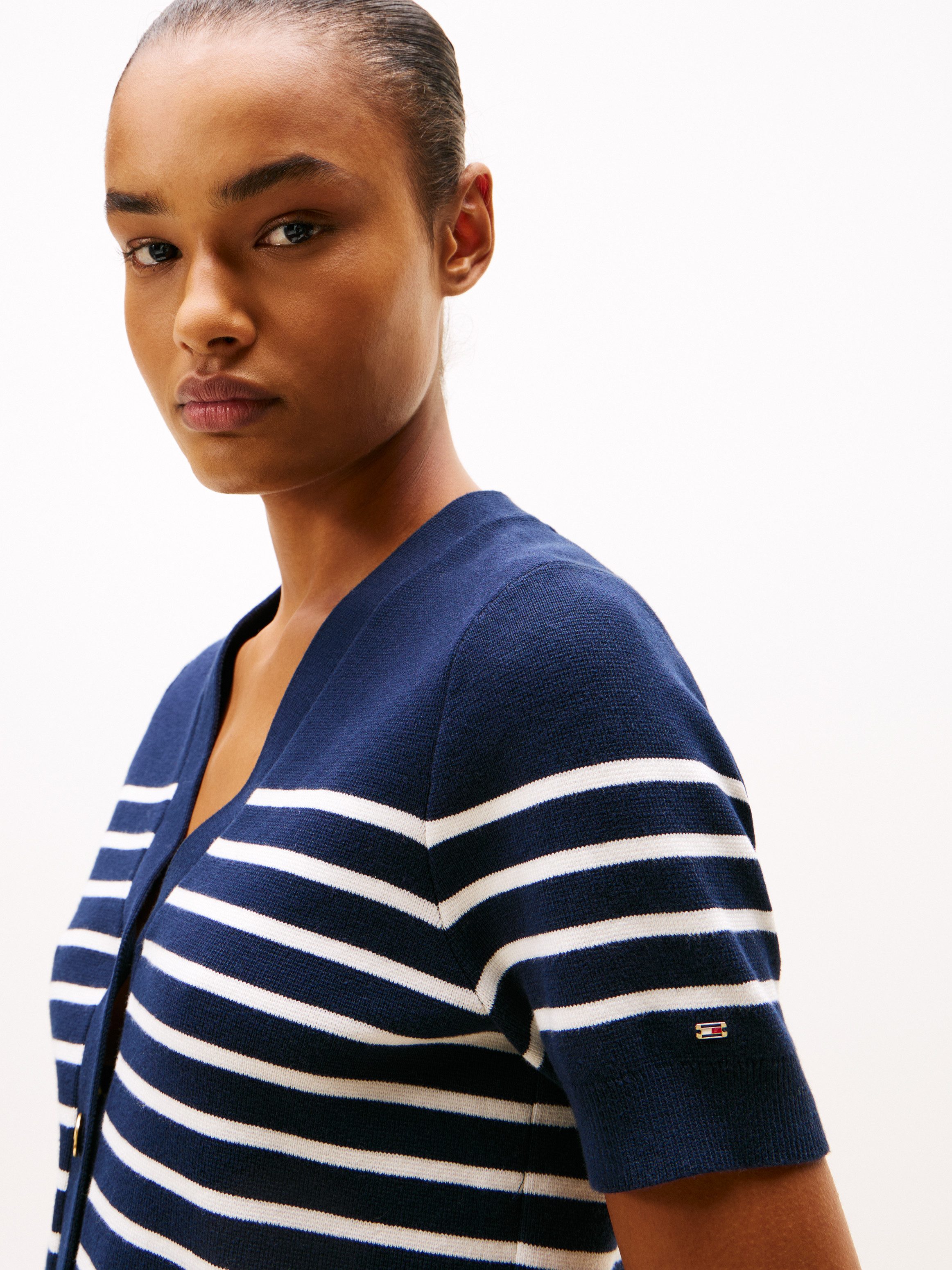 Tommy Hilfiger Strickjacke CO JERSEY MID GG GOLD BTN CARDI mit goldfarbenen günstig online kaufen