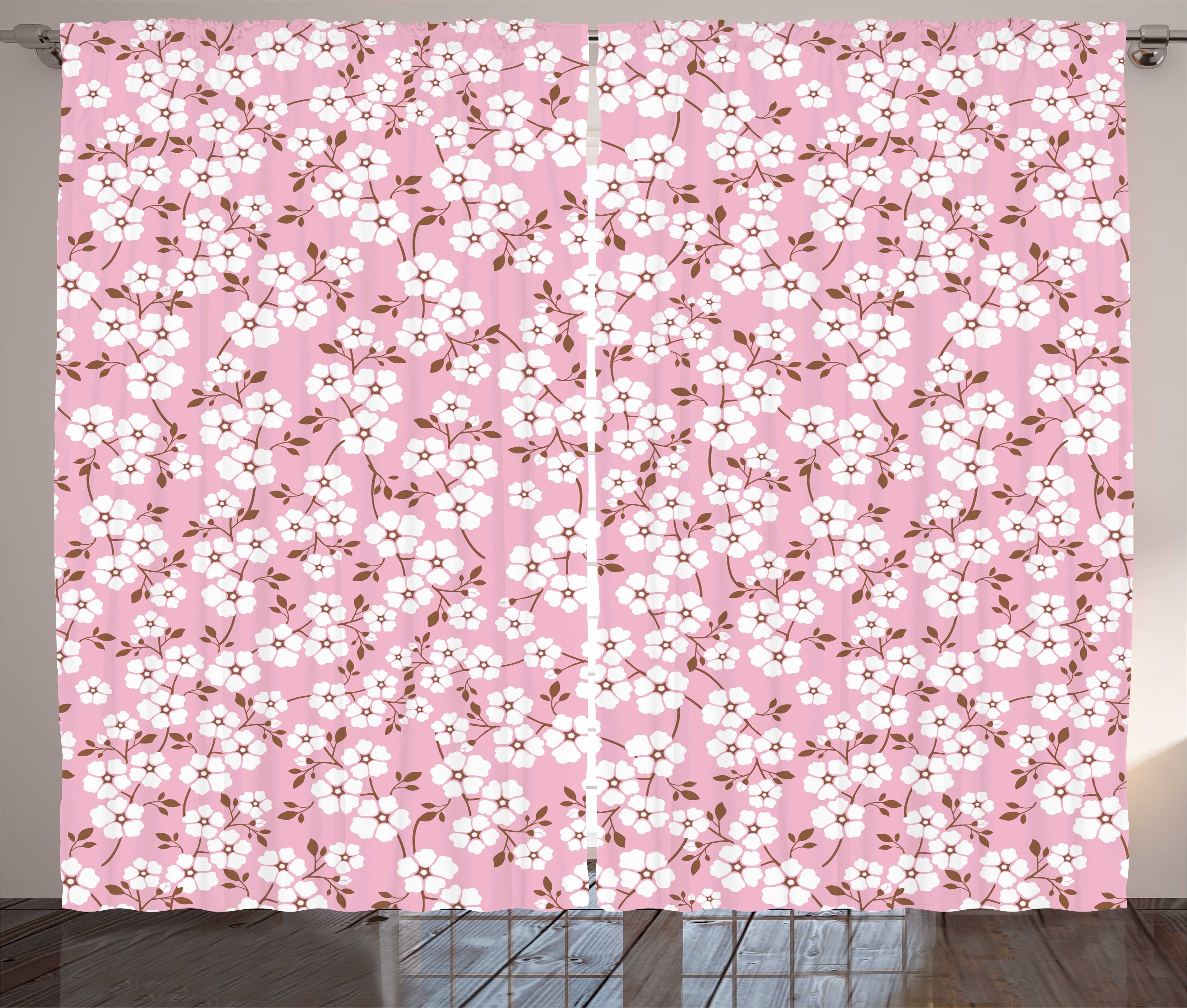 Abakuhaus, Vorhang Schlaufen und Haken, Kräuselband Weiß mit und Schlafzimmer Cheery Pink Blüte Gardine