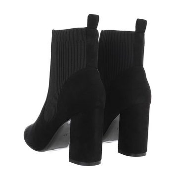 Ital-Design Damen Chelsea Elegant High-Heel-Stiefelette Blockabsatz Chelsea Boots in Schwarz