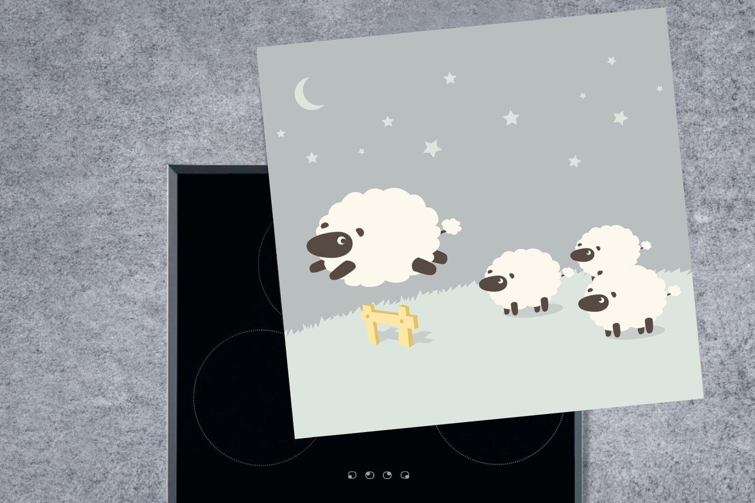 MuchoWow Herdblende-/Abdeckplatte Illustration springenden Vinyl, 78x78 Schafes, für tlg), (1 cm, Ceranfeldabdeckung, Arbeitsplatte küche Eine eines