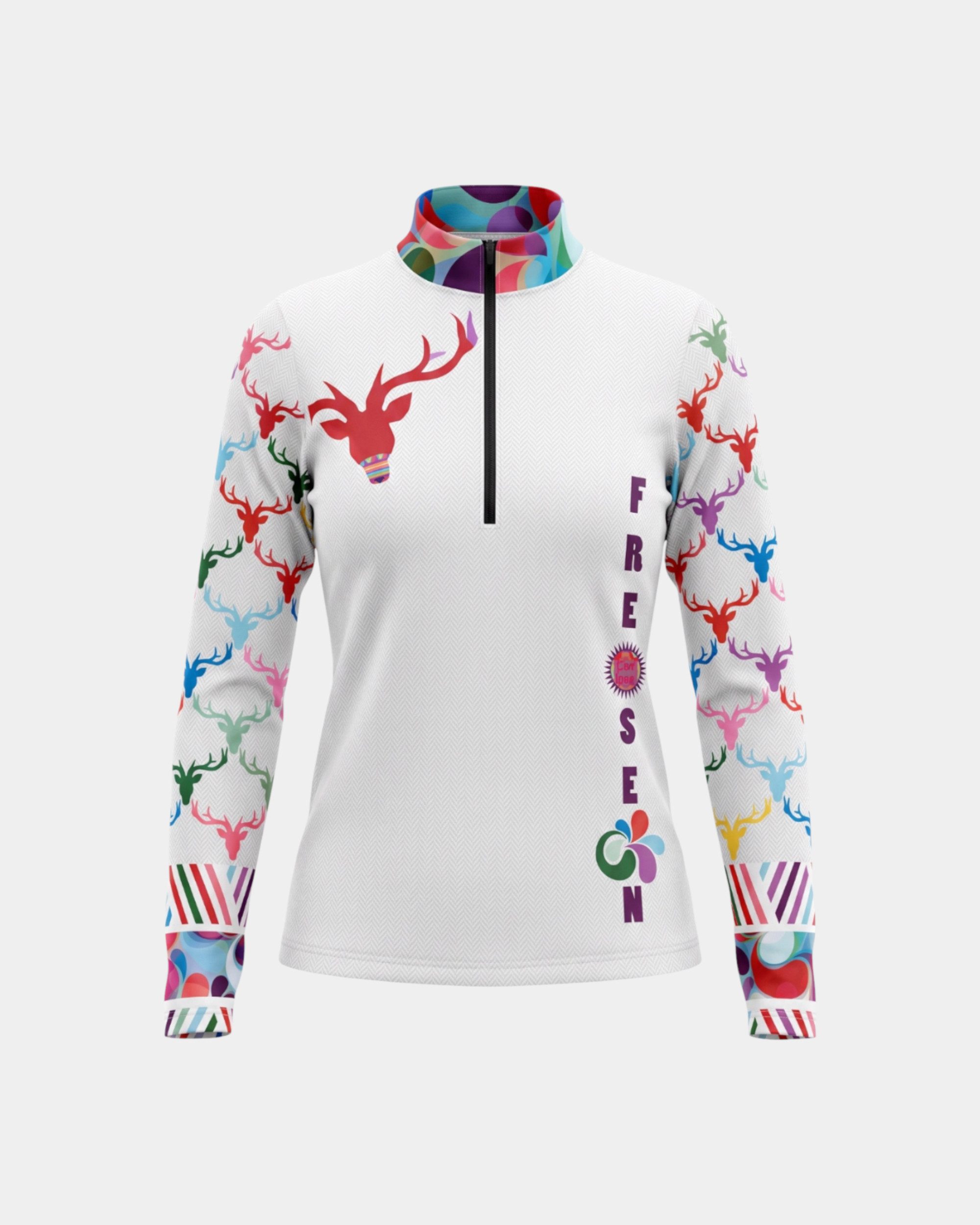 Freisein Project Funktionsshirt HappyDeers Wärmendes Funktionsshirt mit Geweih-Alloverprint und Stehkragen