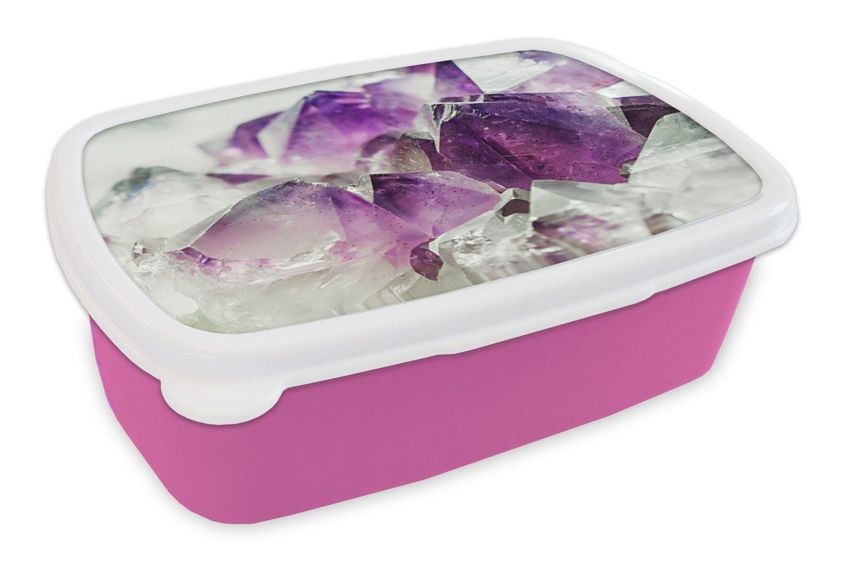 MuchoWow Lunchbox Amethyst-Edelstein, Kunststoff, (2-tlg), Brotbox für Erwachsene, Brotdose Kinder, Snackbox, Mädchen, Kunststoff rosa