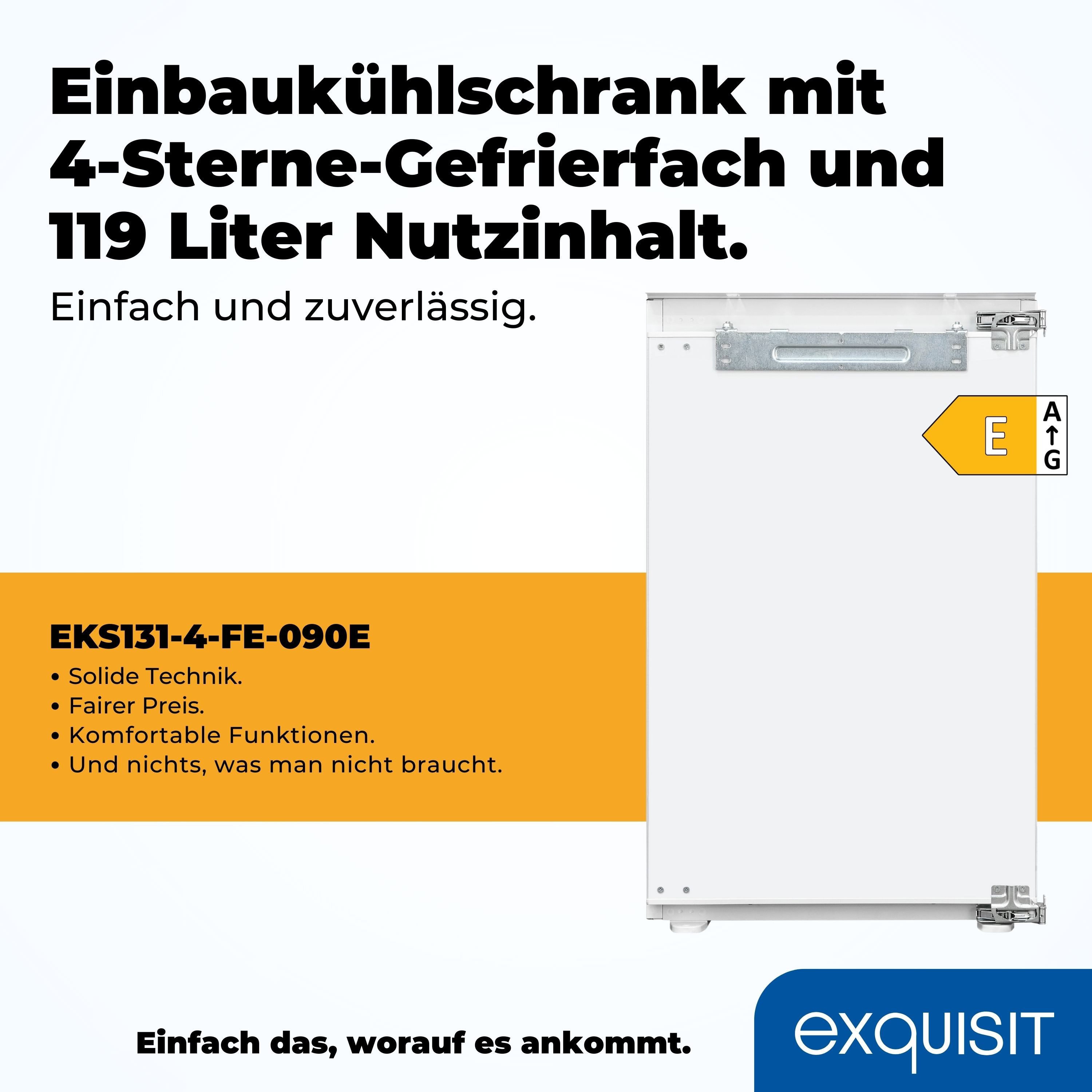 exquisit Einbaukühlschrank EKS131-4-FE-O90E, 87,8 cm hoch, 55 cm breit, Stabile Festtürtechnik: Gerätetür wird mit Möbelfront direkt verbunden – Bild 4 von 5