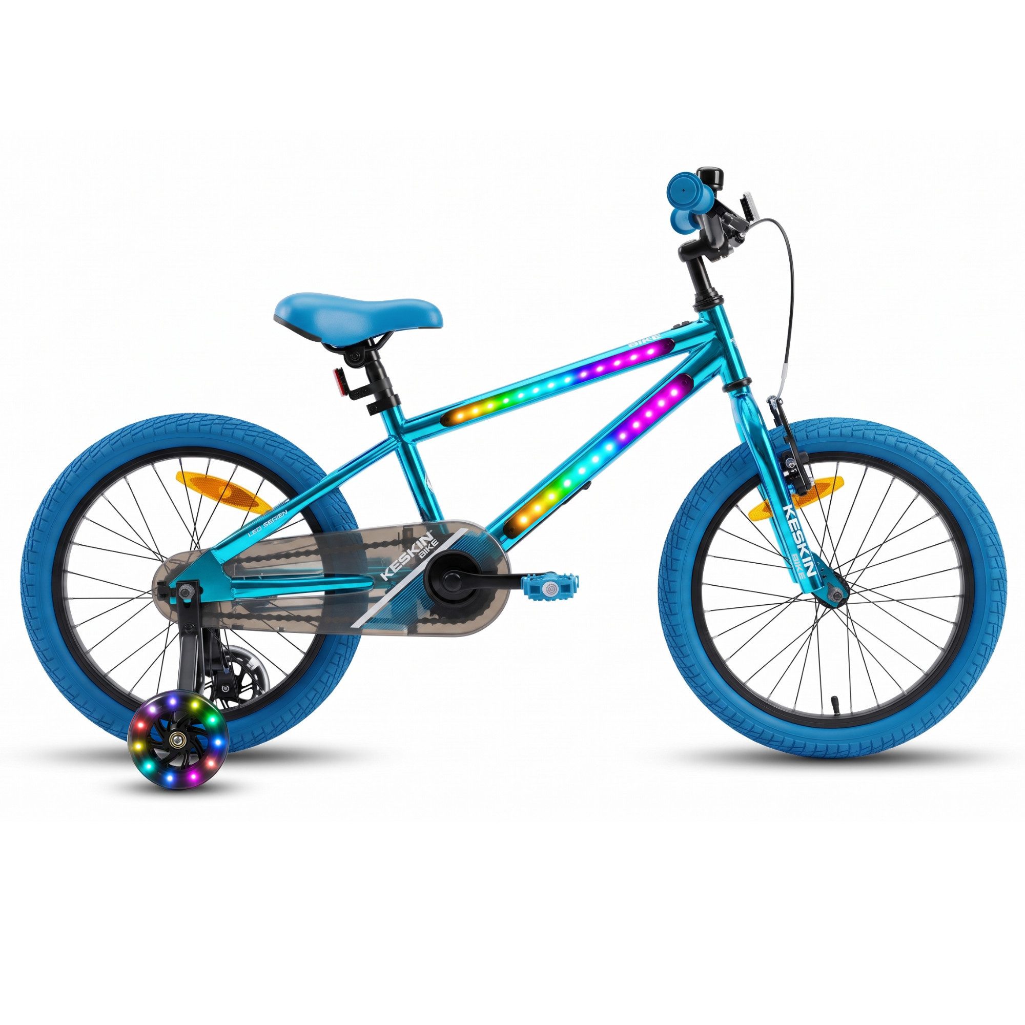 Keskin eBike Kinderfahrrad LED Bike 12/16/18 Zoll Blau, Brillante Farben, Geschenk für Kinder