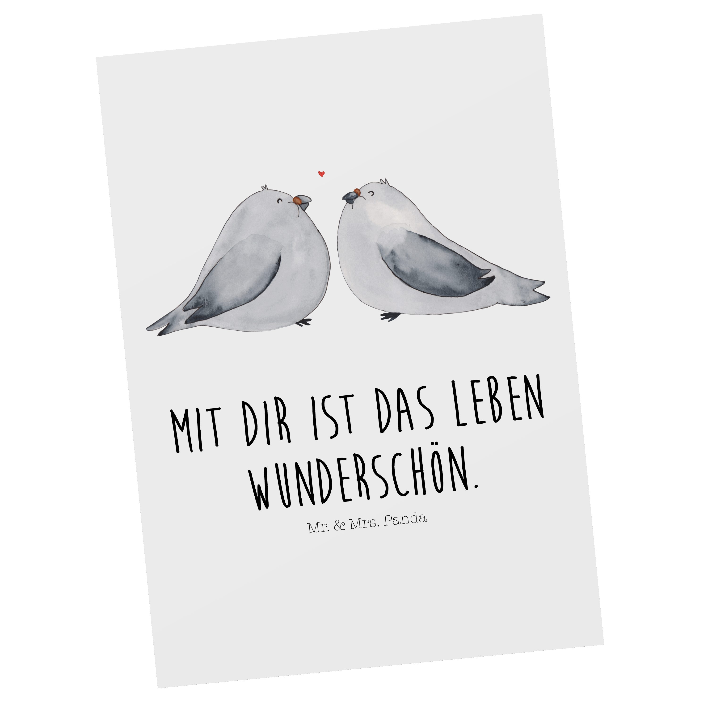 Mr. & Mrs. Panda Postkarte Turteltauben Liebe - Weiß - Geschenk, zu zweit, Geschenkkarte, Grußka