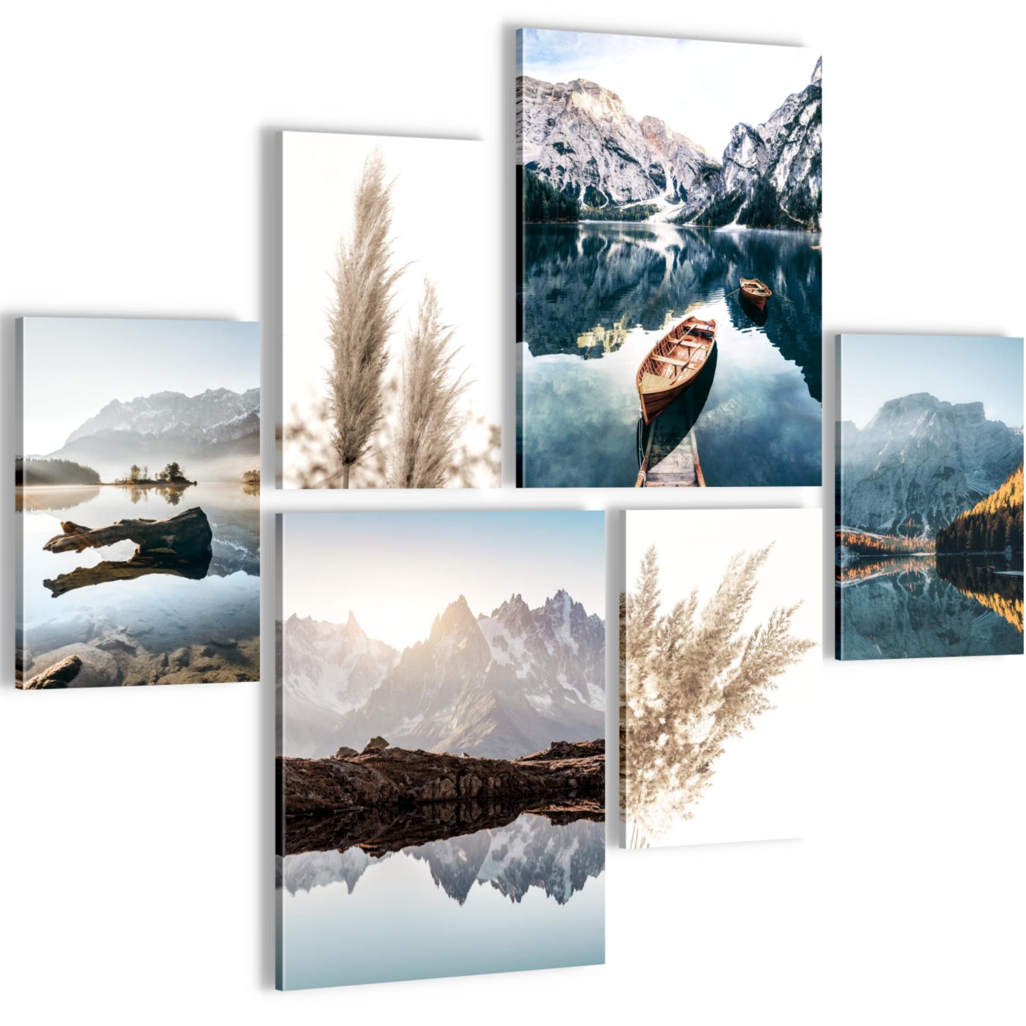Novart Wandbild Wandbilder Wohnzimmer See Berge Natur - AUFHÄNGFERTIG 90x80 cm, Natur