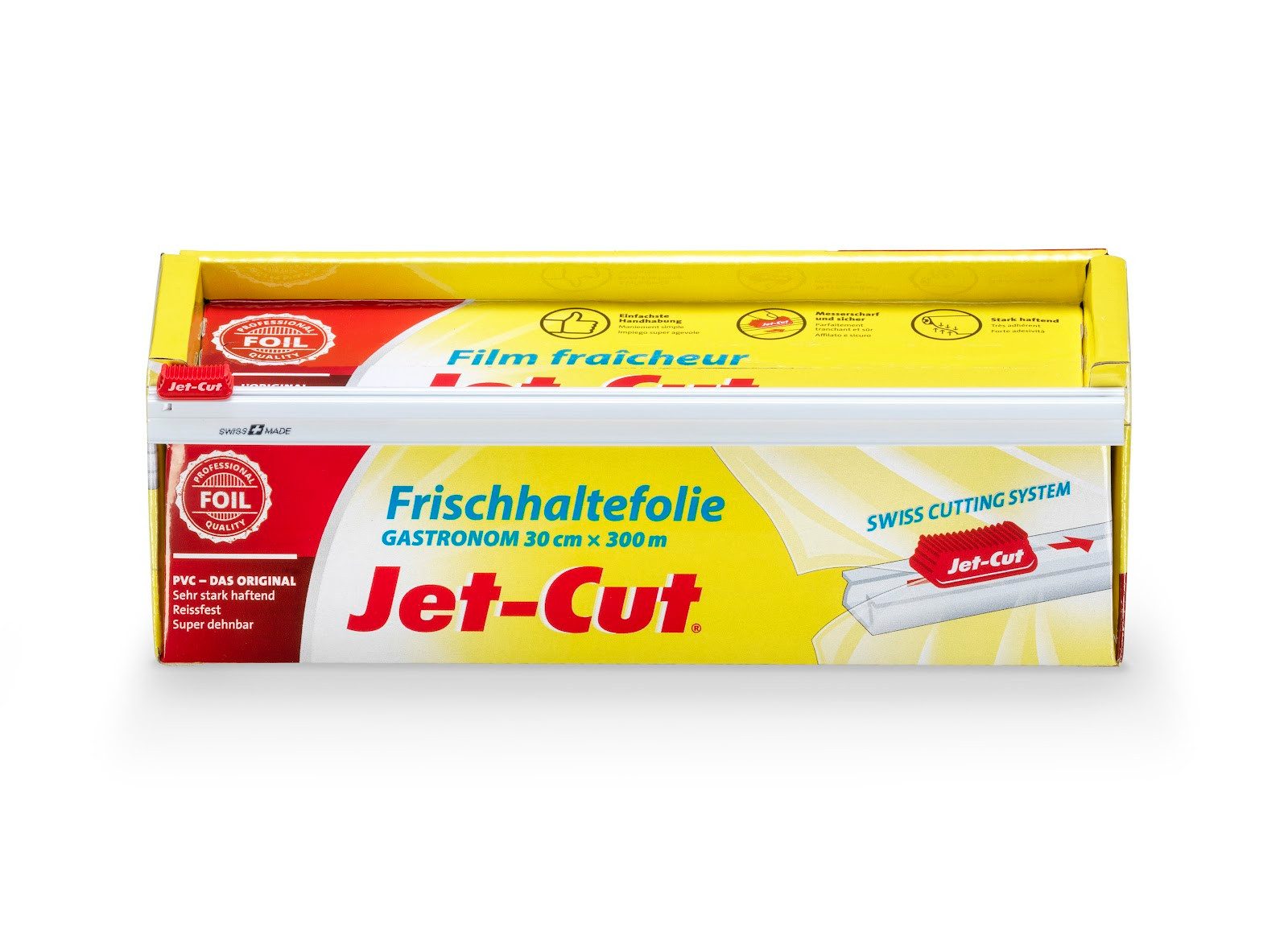 Jet-Cut Frischhaltefolie Gastro mit Schneidschiene, 30 cm x 300 m, 8,5 µm, (300 m x 30 cm, 8,5 µm, mit Schneidschiene