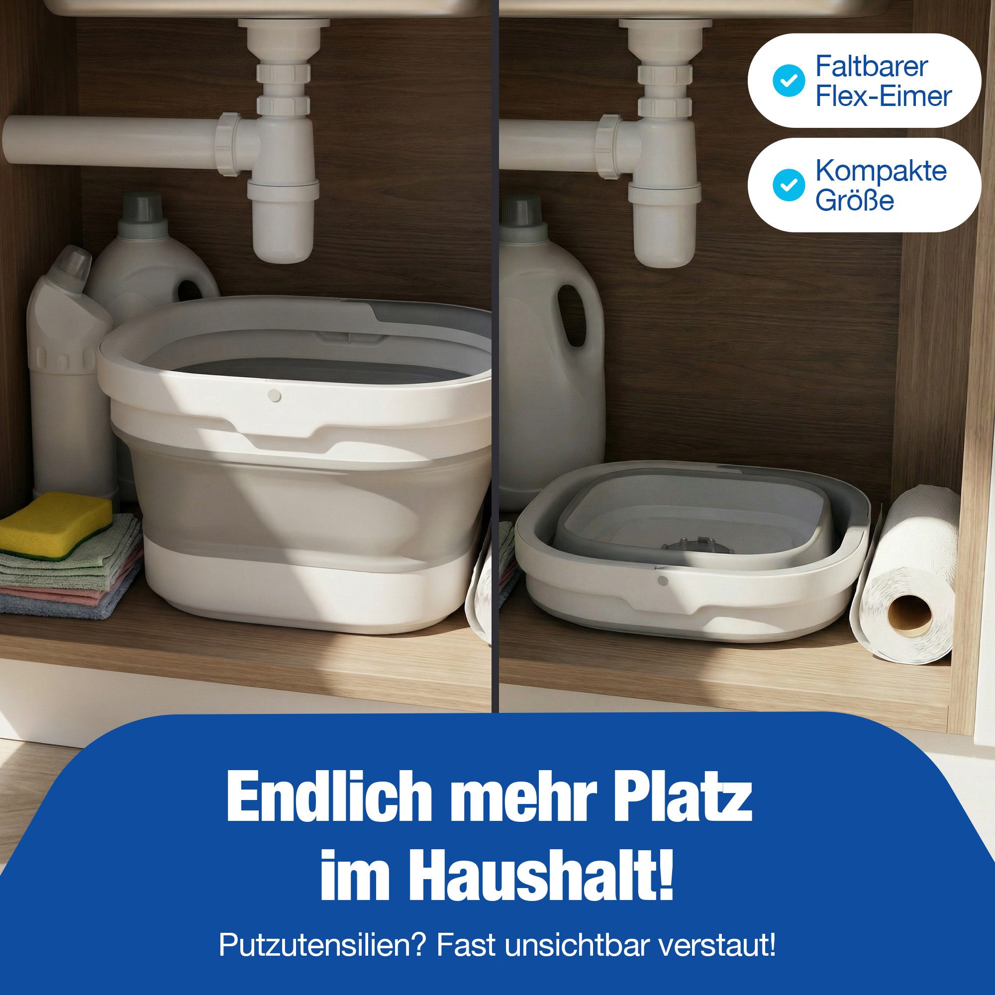 NTG Nutzfahrzeug Technik GmbH Wischmopp Set mit Flex Eimer + Teleskopstange I Bodenwischer I Mikrofaser-Pads, Schleudertechnologie - Roto-Mob – für alle Bodenarten