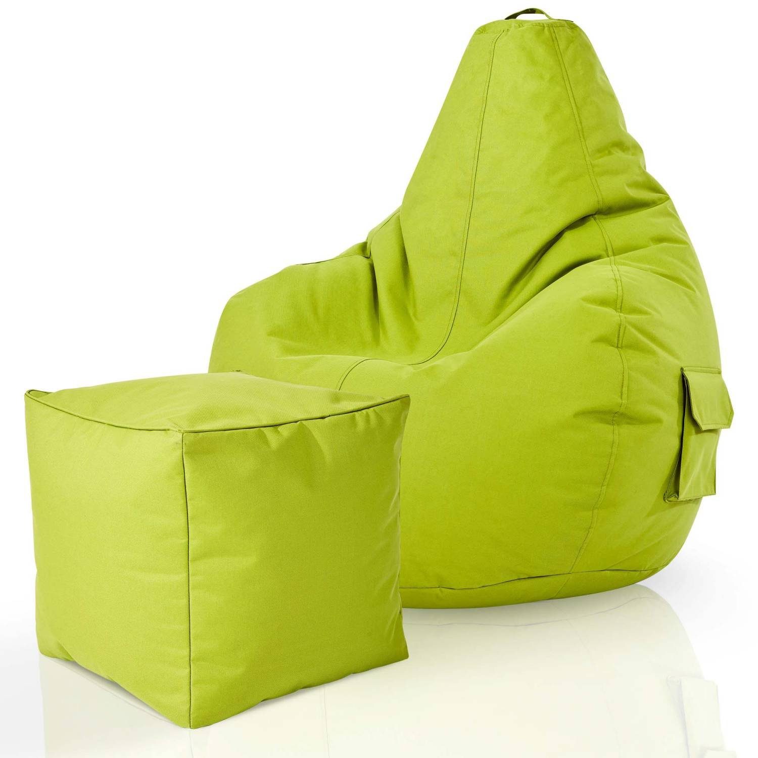 Green Bean Sitzsack Cozy+Cube (2er Set Sitzsack + Hocker - fertig befüllt - robust waschbar schmutzabweisend -, Kinder & Erwachsene Bean Bag Bodenkissen), Lounge Sitzhocker Relax-Sessel Gamer Gamingstuhl Pouf Hellgrün