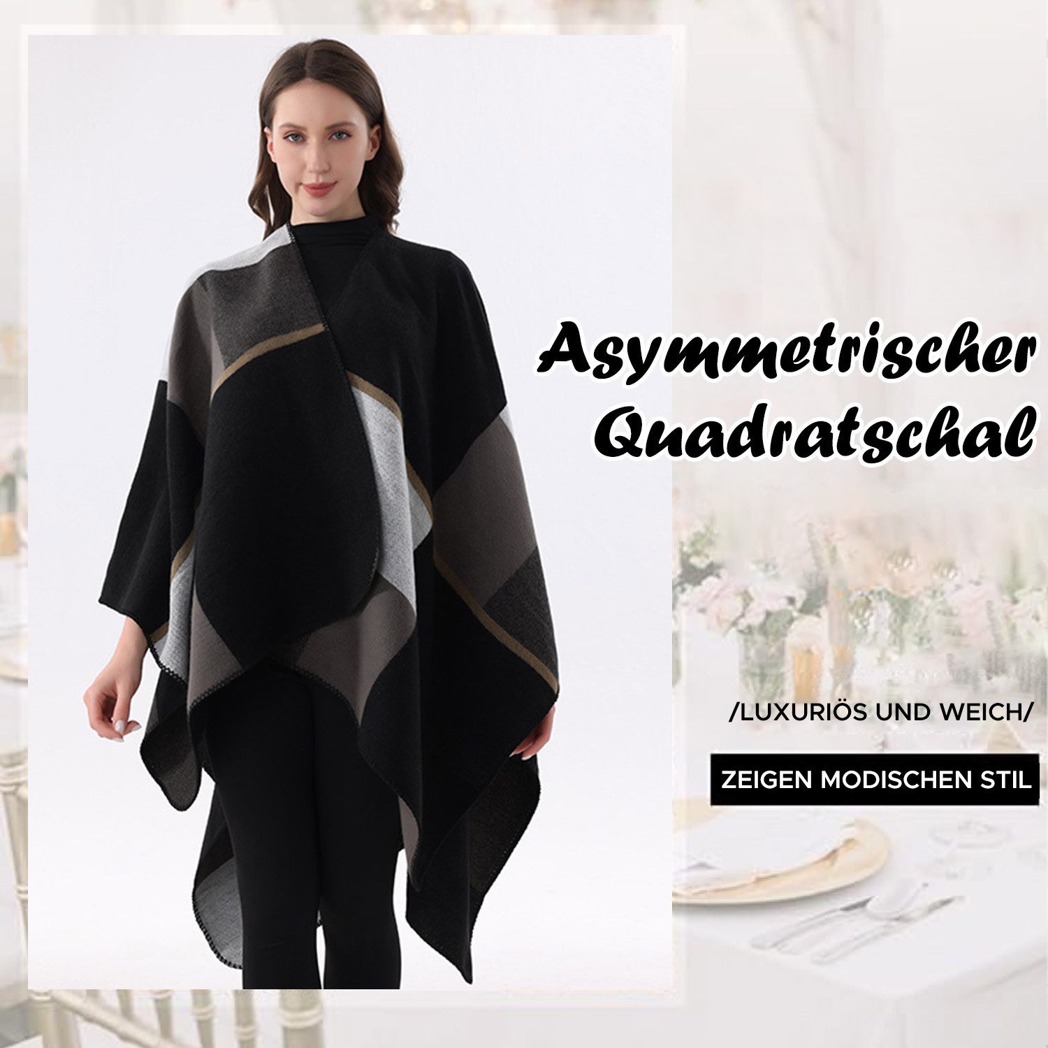 Refttenw Poncho Damen Sommer, Klassischer Karo Wickelponcho, Asymmetrisch 1 günstig online kaufen