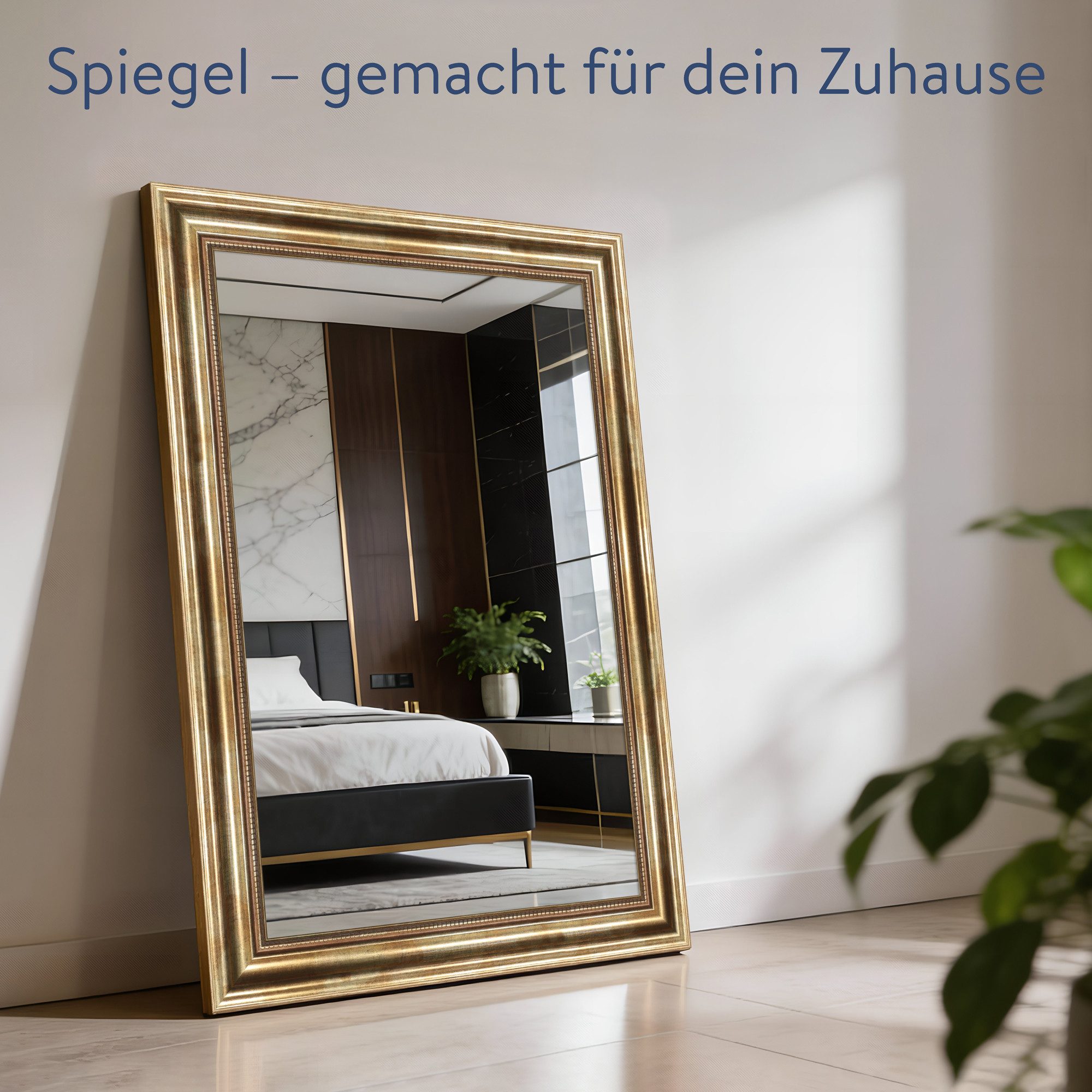WANDStyle Wandspiegel H550, Vintage Spiegel Gold 50x70 cm, großer Wandspiegel Gold 50x70 Holz