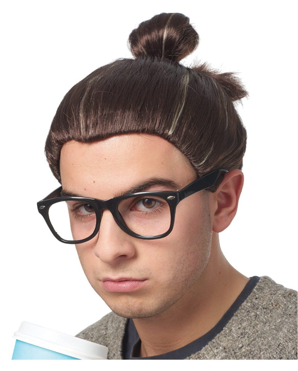 Horror-Shop Kostüm-Perücke Braune Hipster Herren Perücke mit Man Bun als Kost