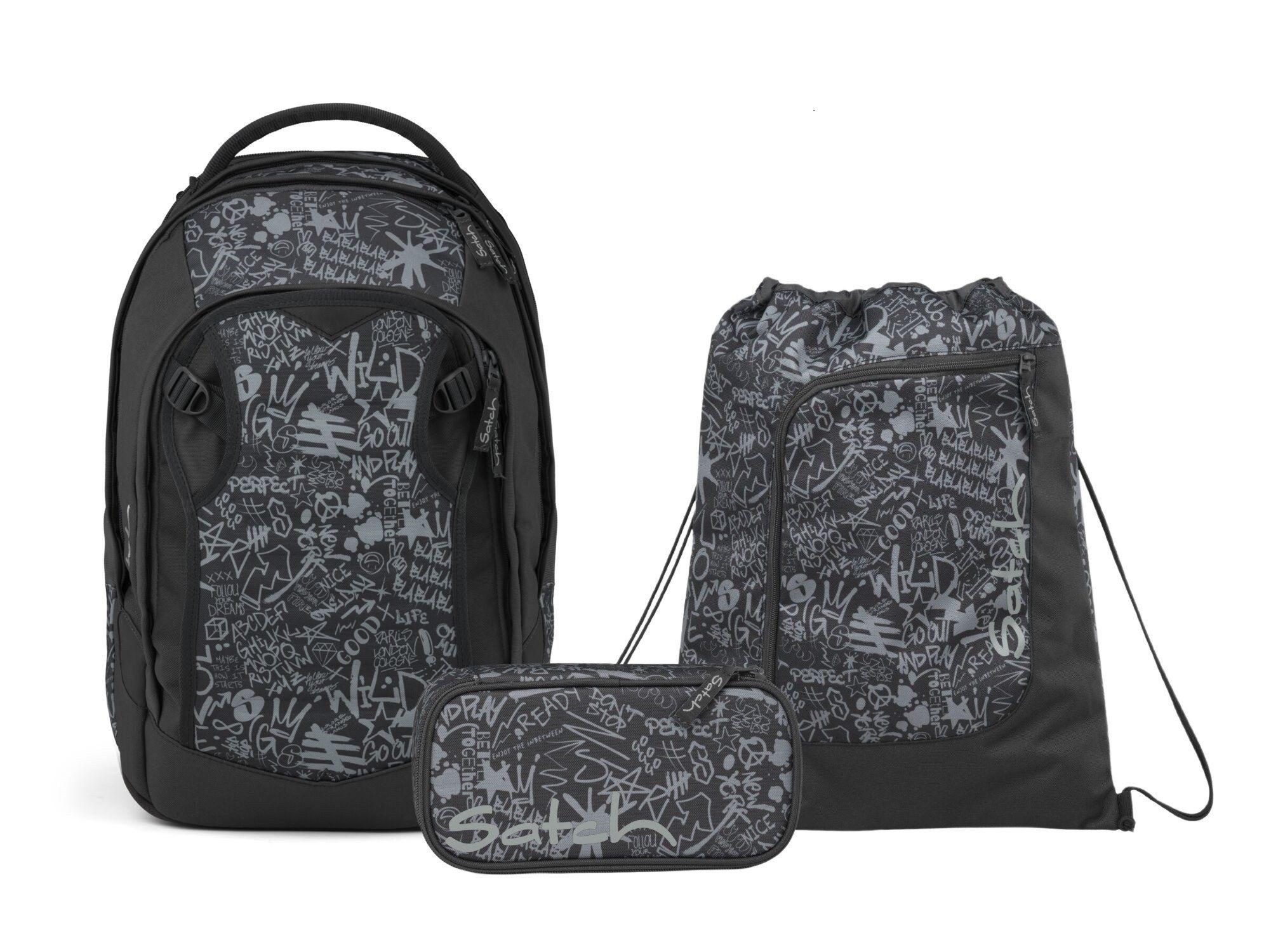 Satch Schulranzen Schulrucksack-Set MATCH PLUS Street Ink 3-teilig (3-teilig), Schulranzen, ergonomisch, 30 + 5 Liter, 4 Fächer
