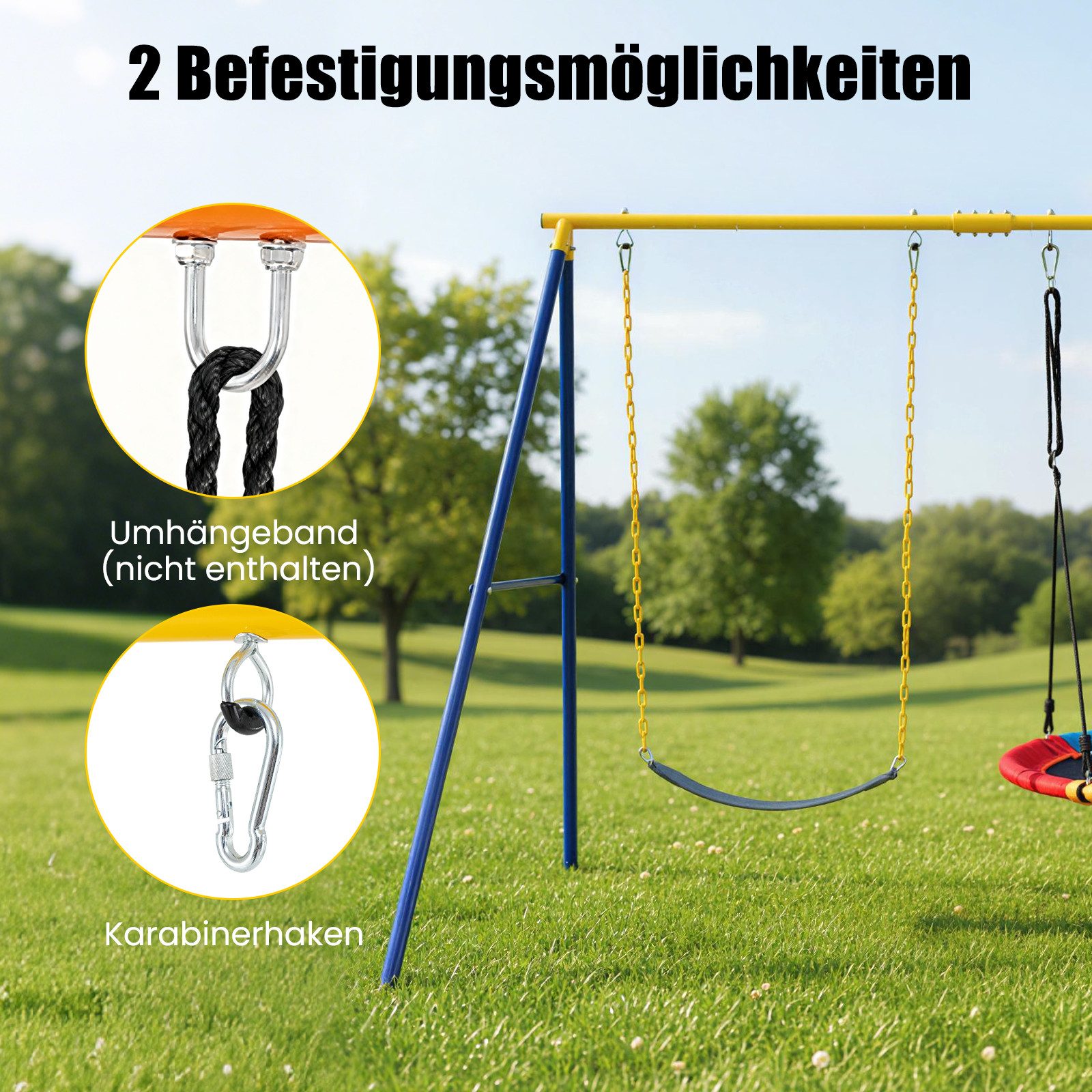 COSTWAY Doppelschaukel, (1-tlg), Schaukelgestell, Schaukelgerüst aus Metall, bis 300 kg belastbar