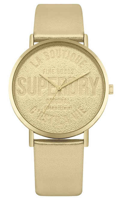 Superdry Quarzuhr, Superdry Damen Analog Quarz Uhr mit Leder Armband SYL251G