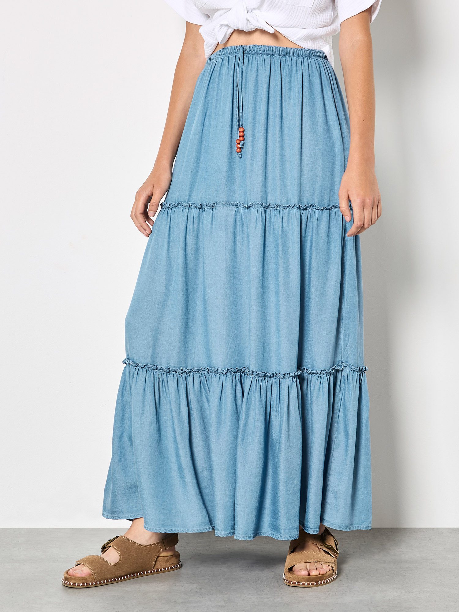 Apricot Maxirock Denim-Maxirock mit Stufen