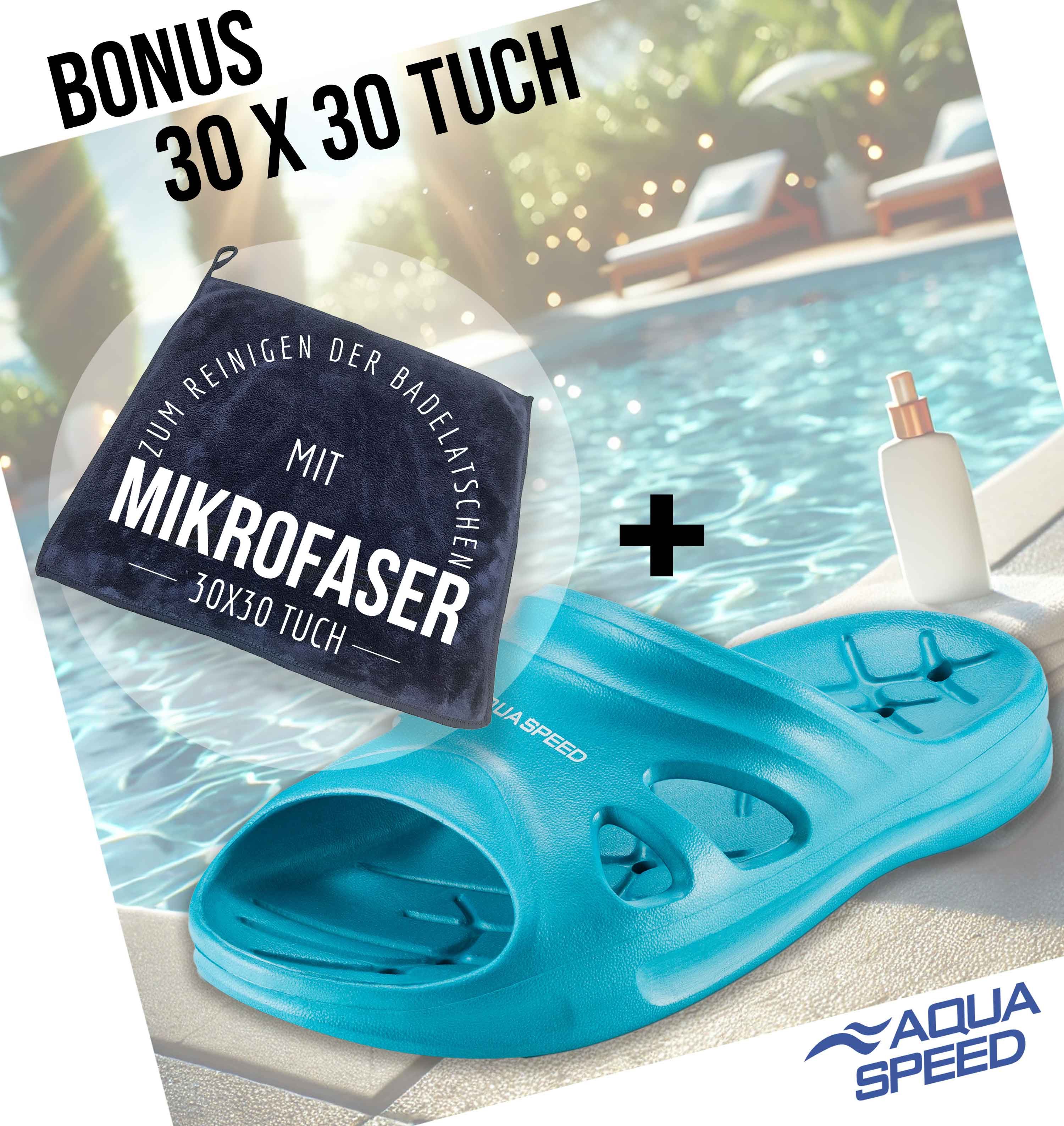 Aqua Speed Badelatschen FLORIDA + Mikrofaserhandtuch Damen Herren Kinder Badepantolette