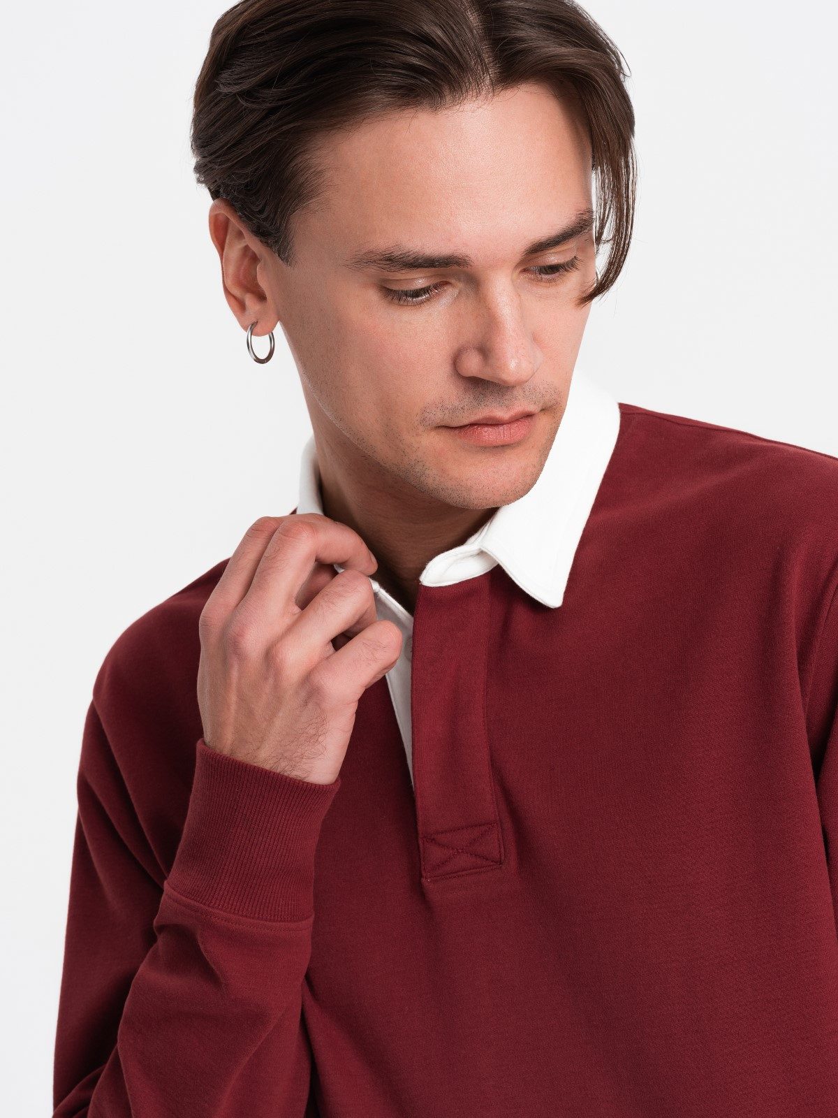 OMBRE Sweatshirt Sweatshirt für Männer mit weißem Polokragen