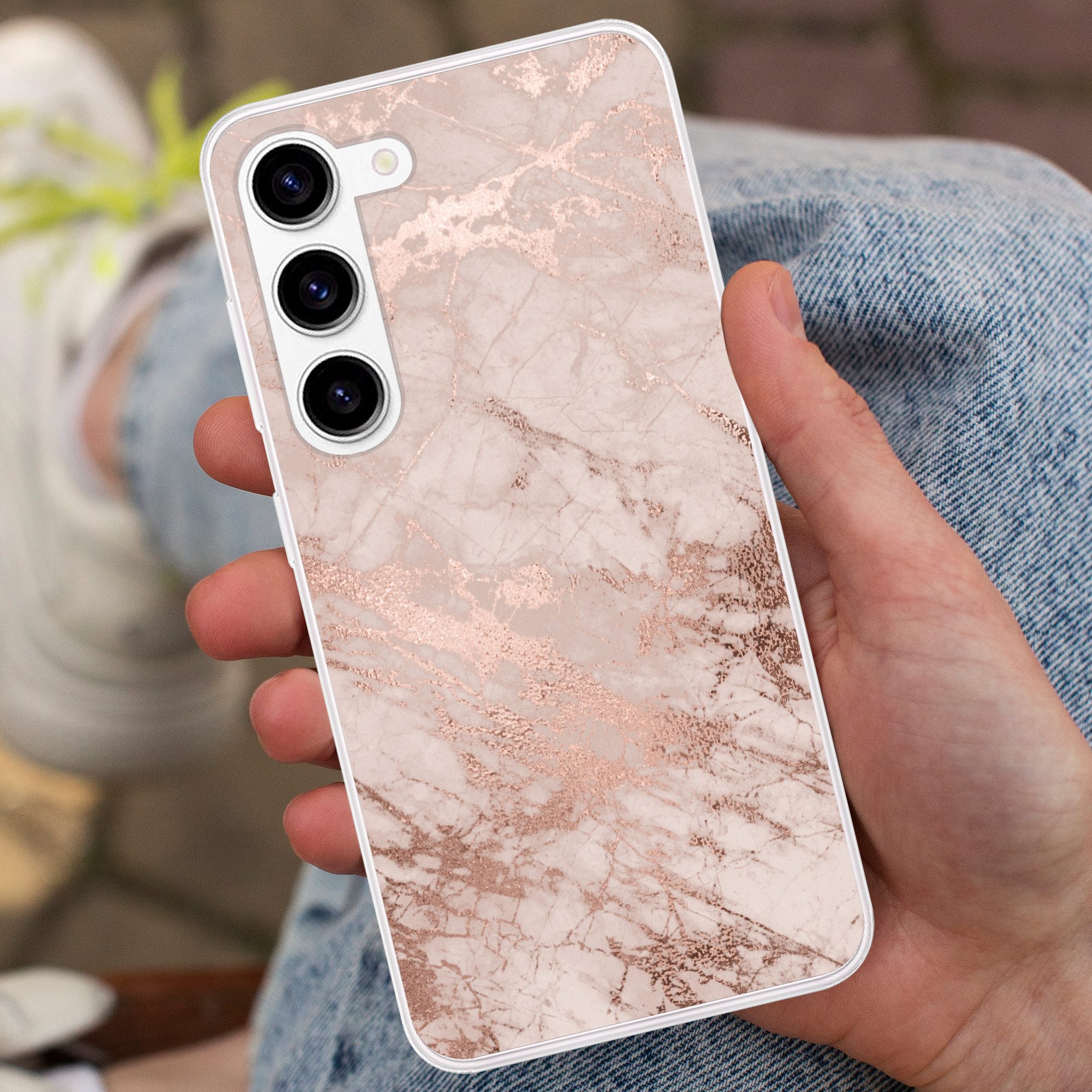 MuchoWow Handyhülle für Samsung Galaxy S23 Marmor - Rosa - Luxus - Marmoroptik - Glitzer -, Phone Case, Silikon, Schutzhülle Dünn