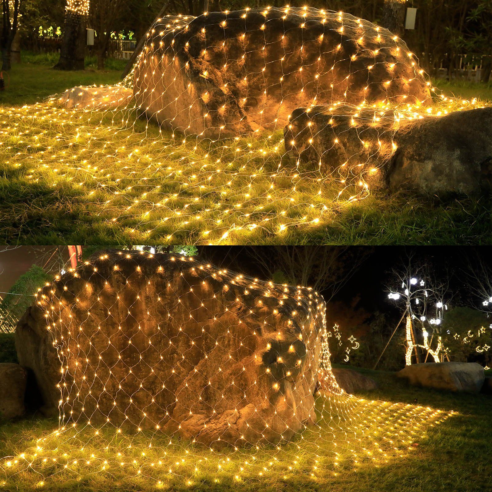 Rosnek LED-Lichterkette 31V, 2x3/4x6M, Speicherfunktion, Timer, für Gartenzäune, 200-flammig, 8 modi, wasserdicht, Weihnachtsfeier Deko