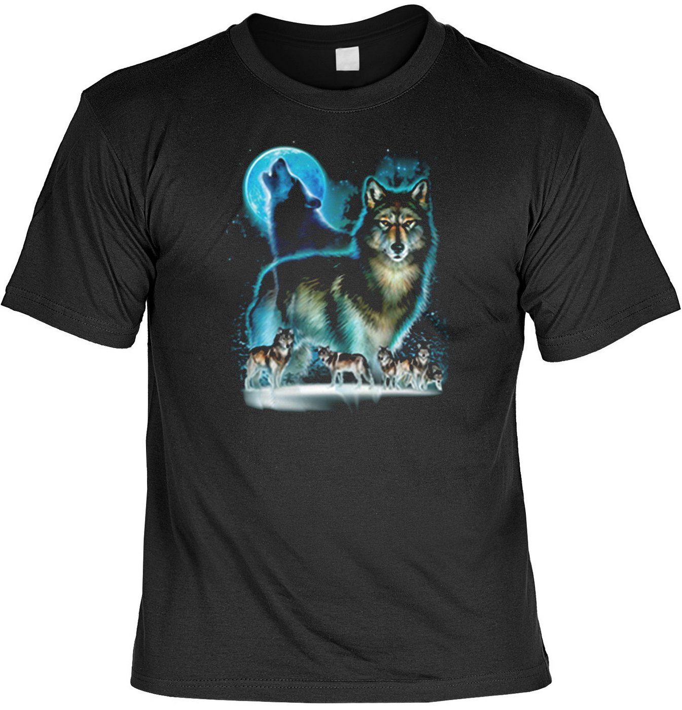 Tini - Shirts Print-Shirt Wolfsrudel heulender Wolf im Mond Tshirt : Wolf Moon Silhouette Wolf / Mond, Motiv Wolfsrudel