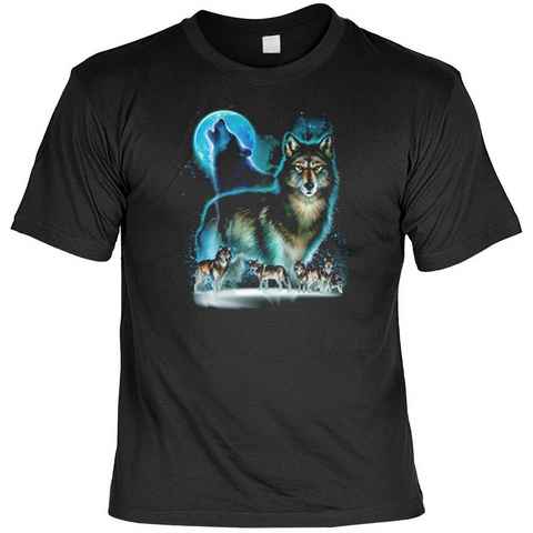 Tini - Shirts Print-Shirt Wolfsrudel heulender Wolf im Mond Tshirt : Wolf Moon Silhouette Wolf / Mond, Motiv Wolfsrudel