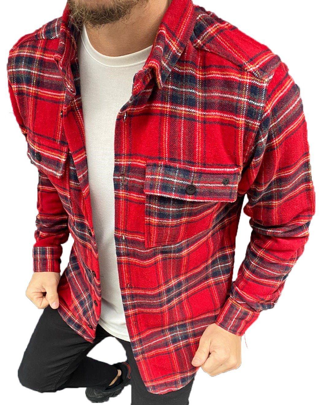 Megaman Jeans Flanellhemd Megaman Herren Holzfäller Hemd Kariert Baumwolle Flanellstoff