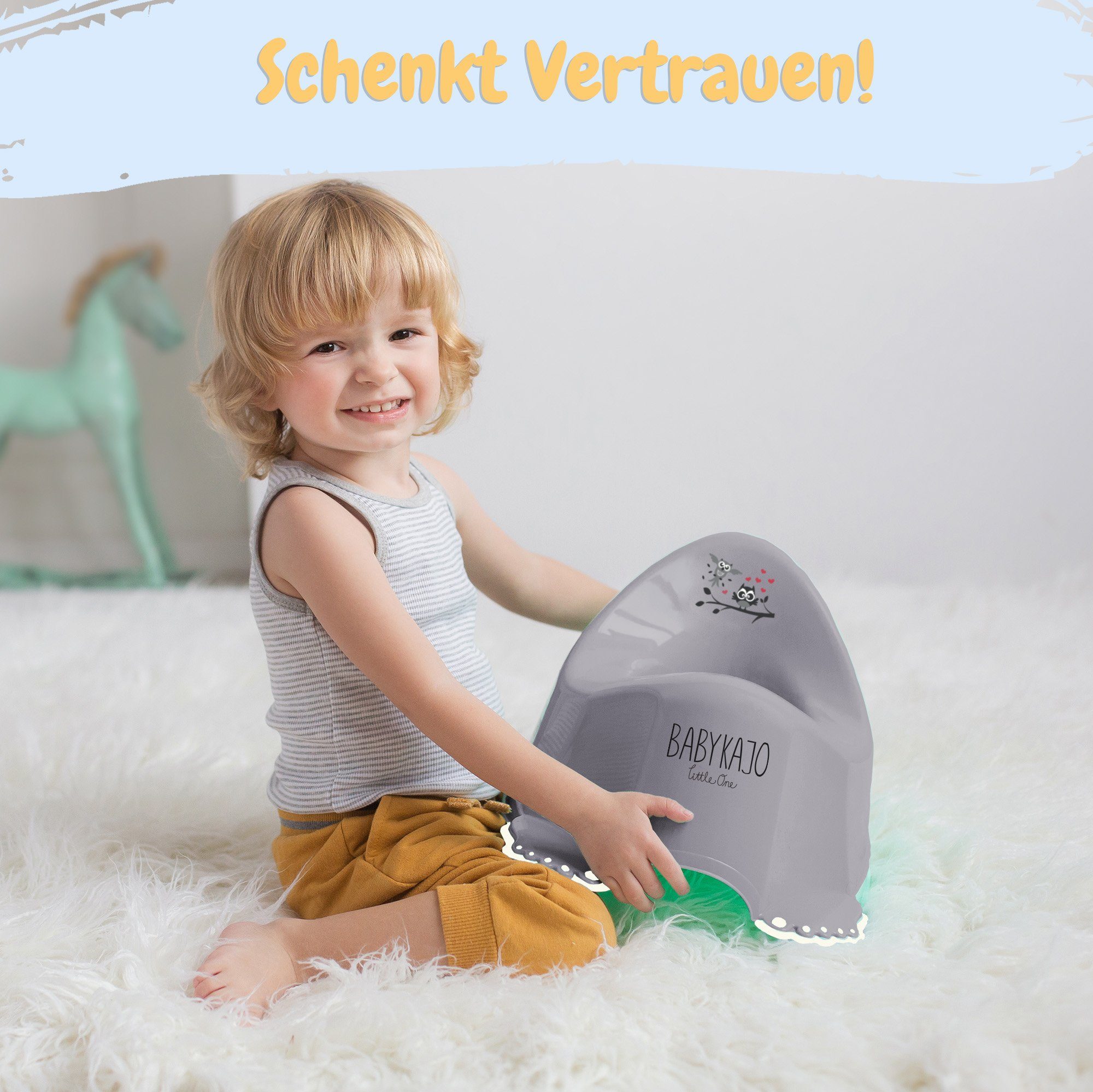 Babykajo Töpfchen, (Set, 3-tlg), geprüft! Rheinland Topf, TÜV - Baby Toilettentrainer, Eule Hocker grau