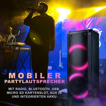 Reflexion PS09BT mit rotierenden Lichteffekten Stereo Party-Lautsprecher (Bluetooth, 500 W, Bluetooth, Radio, USB, AUX IN, Micro SD Kartenslot)