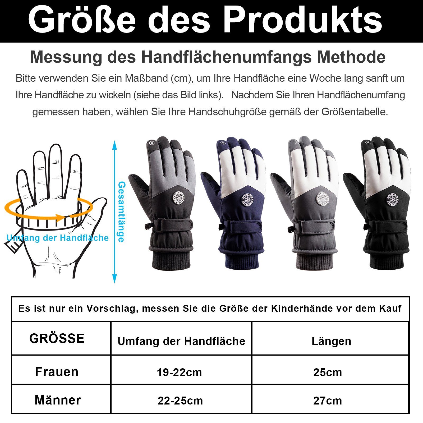 Warme Fahrradhandschuhe Winterhandschuhe Sunicol Dunkelgrau Gepolsterte Damen Herren Skihandschuhe Wasserdichter Thermo -30°F Snowboardhandschuhe Touchscreen