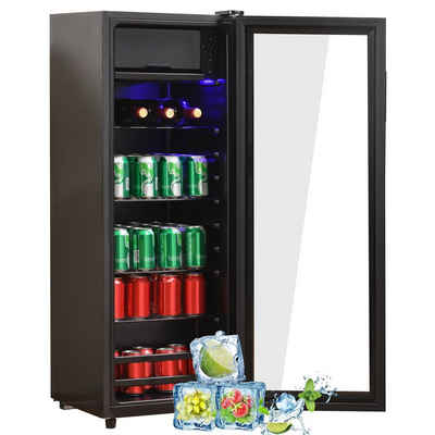 Merax Table Top Kühlschrank 128L mit Gefrierfach, Glastür, LED-Beleuchtung, verstellebare Ablage, Getränkekühlschrank SC-128P, 110 cm hoch, 40 cm breit, Mini Kühlschrank, Kühl- und Gefrierfunktion, freistehend