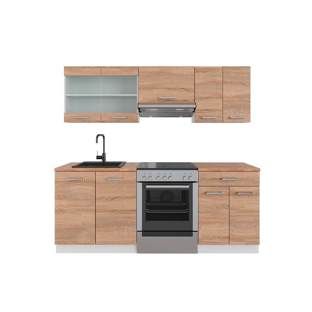 Vicco Küchenzeile R-Line, Sonoma/Weiß, 200 cm, günstig online kaufen
