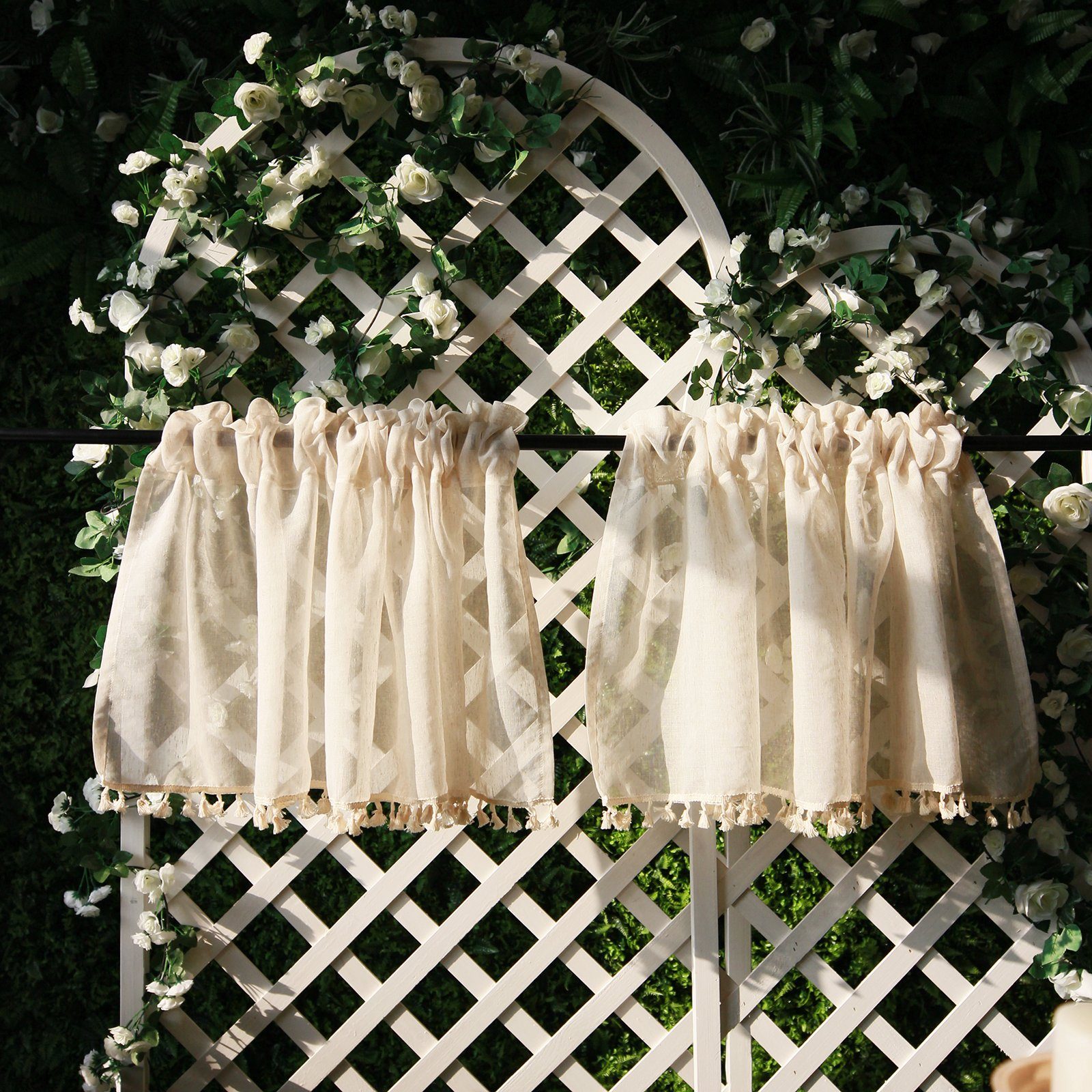 BTTO V&G Gardine Voile Gardinen Boho Kurze Vorhänge,Scheibengardine (2 St), günstig online kaufen