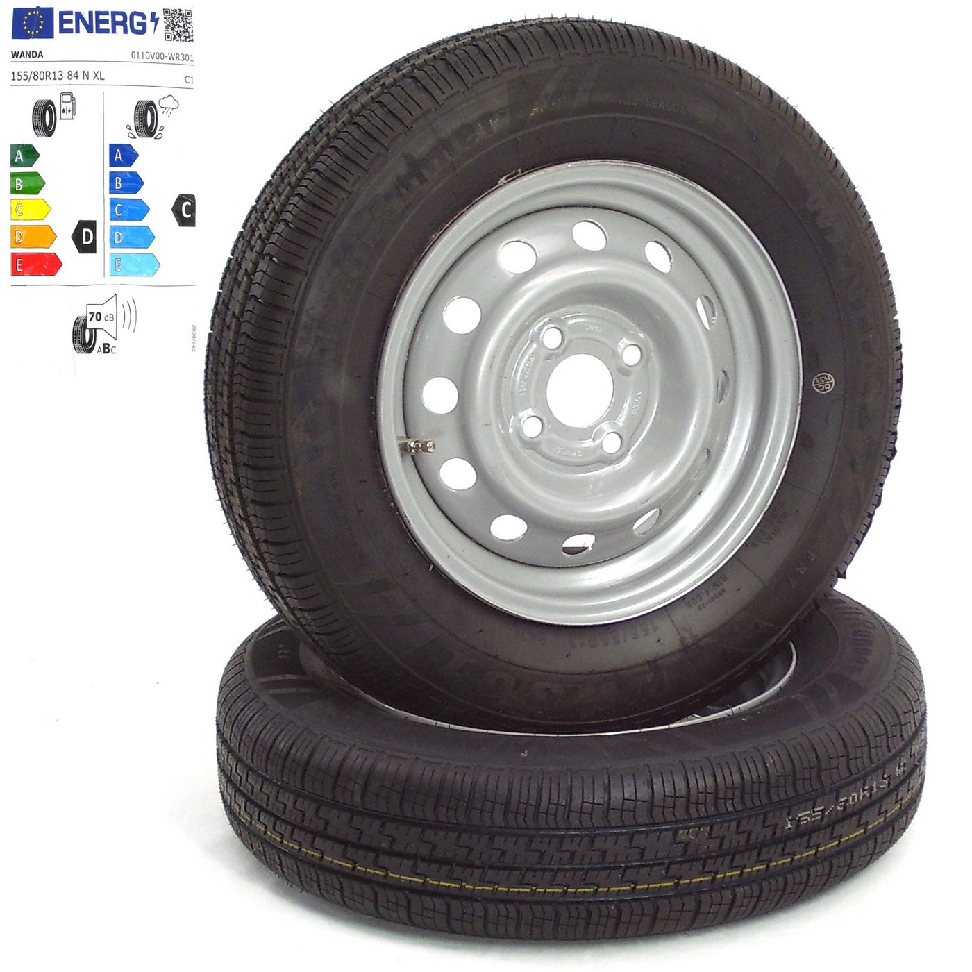 Apex Anhänger 2 x Komplettrad Anhängerrad Reifen 155/80R13 84N 100x4 TB129, 1-tlg.