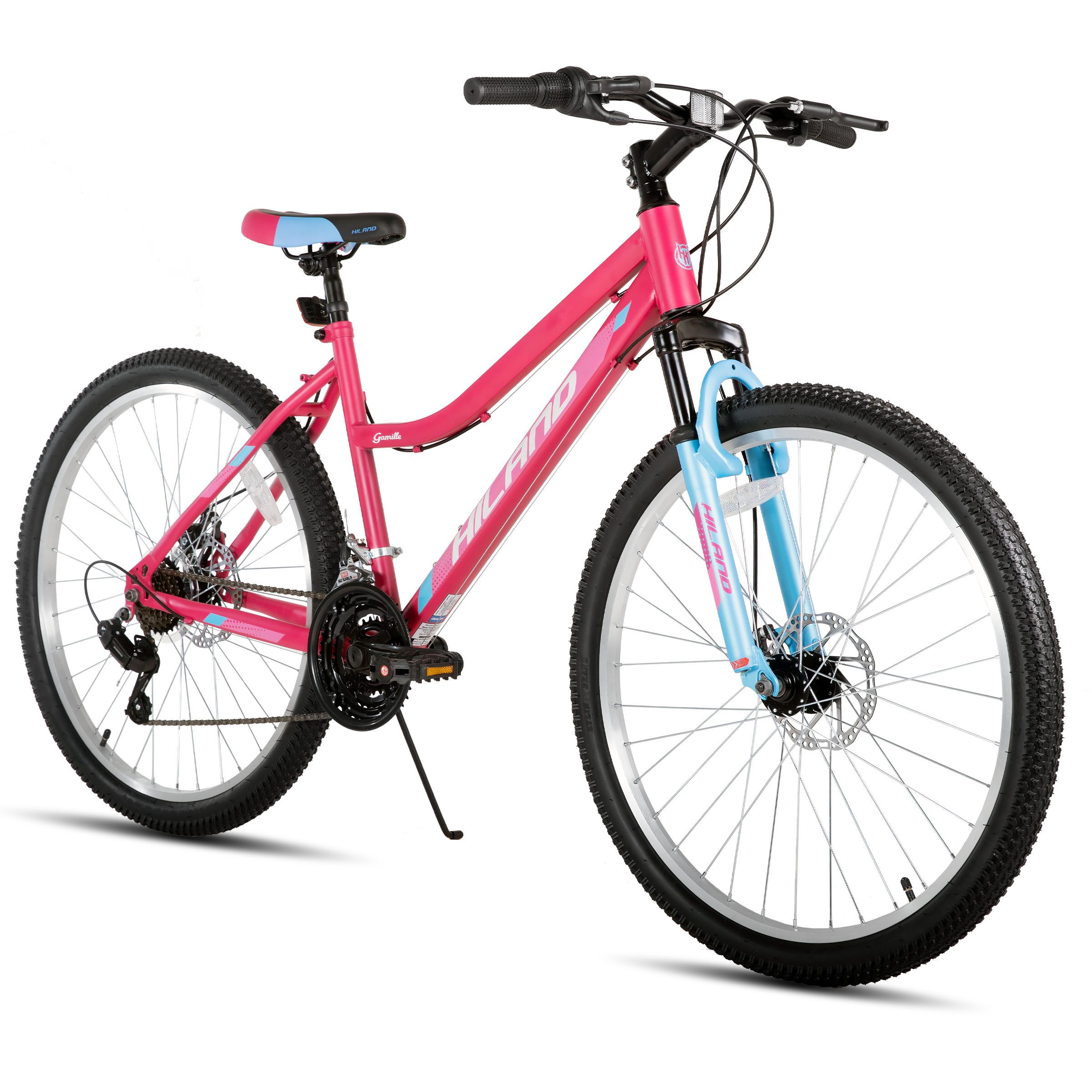 HILAND Mountainbike 26 Zoll Damen Fahrrad, MTB für Damen und Erwachsene, Mit 18-Gang und gefederte Vorderradgabel, mechanische Scheibenbremsen