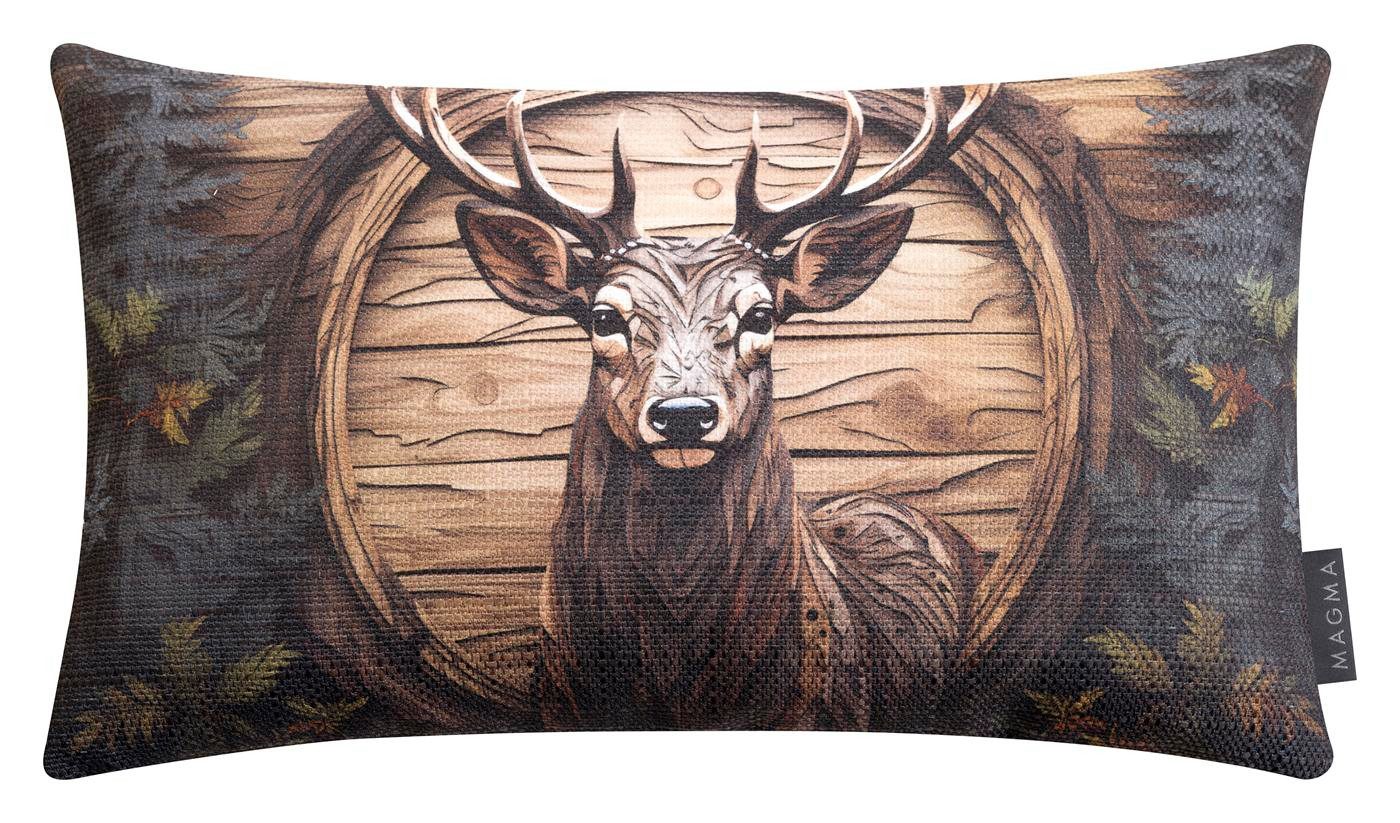 Magma Heimtex Подушкиhülle Zierkissenhülle Foresta mit Waldtier-Motiv, (1 Stück), ca. 30x50 cm Jacquard-Digitaldruck, Rückseite Cordstoff in Salbeigrün
