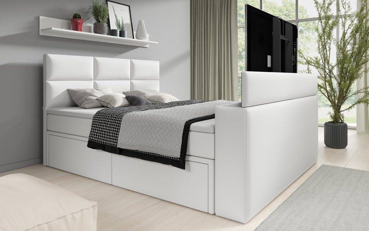 Lift, Luxusbetten24 White Boxspringbett TV USB mit Citaro, Stauraum und