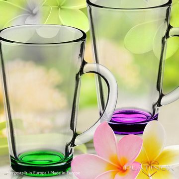 PLATINUX Latte-Macchiato-Glas Bunte Kaffeegläser, Glas, mit Griff 360ml Set 6 Teilig Mehrfarbig Teegläser Trinkglas