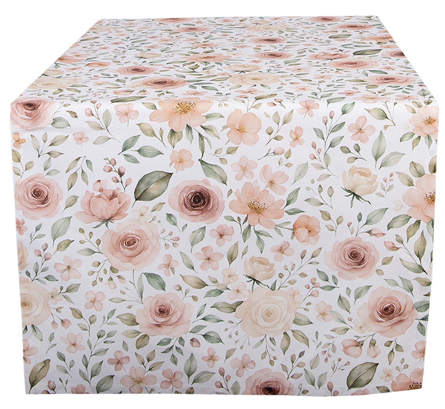 Clayre & Eef Tischläufer Soft Rose Bloom (1-tlg, 1-teilig), Tischläufer Tischdecke ca.50x140cm Baumwolle