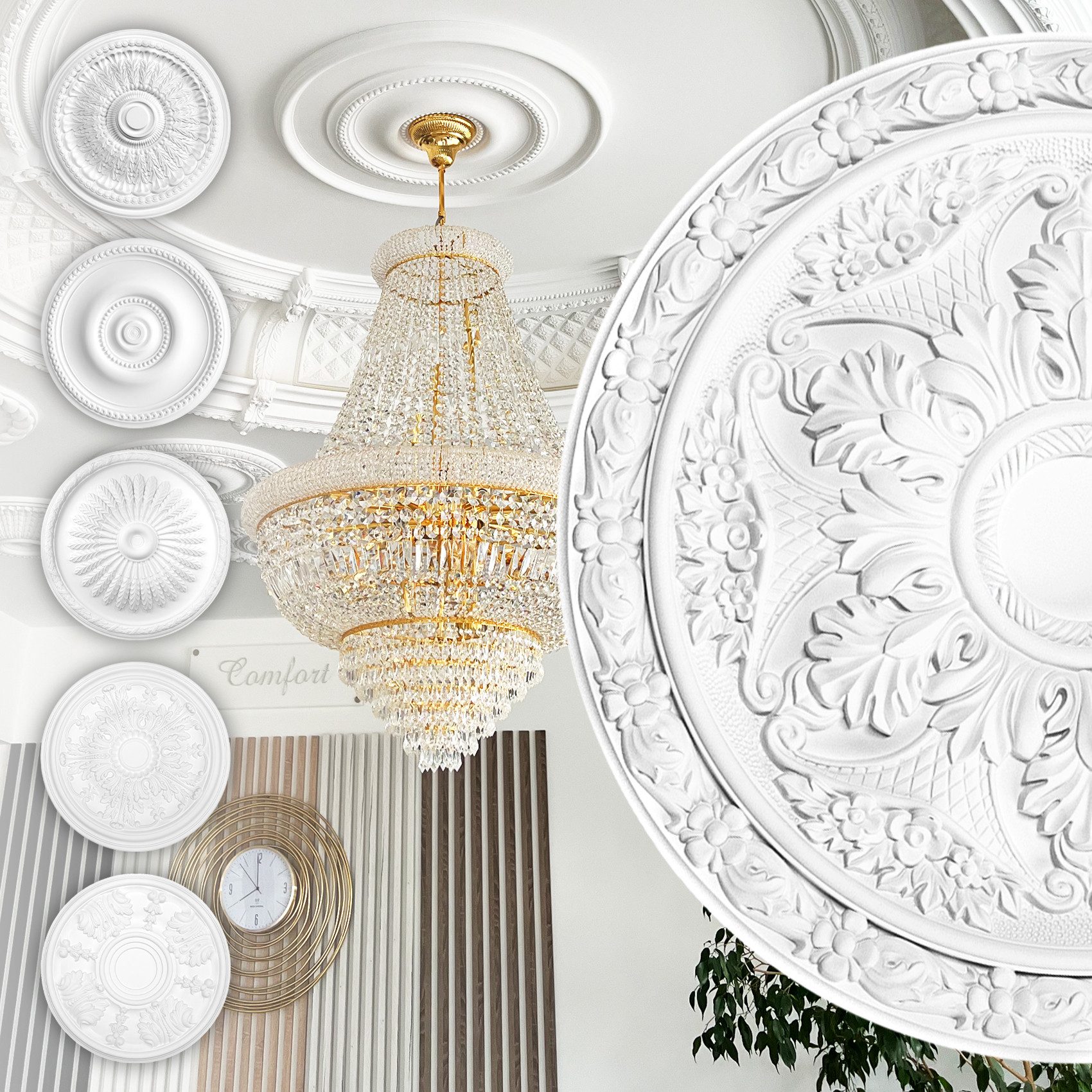 Hexim Perfect Wanddekoobjekt B3082 (Stuckrosette aus PU hartschaum, weiß, Z günstig online kaufen